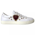 Dolce & Gabbana White Leather Gold Red Heart Sneakers Shoes by Dolce & Gabbana