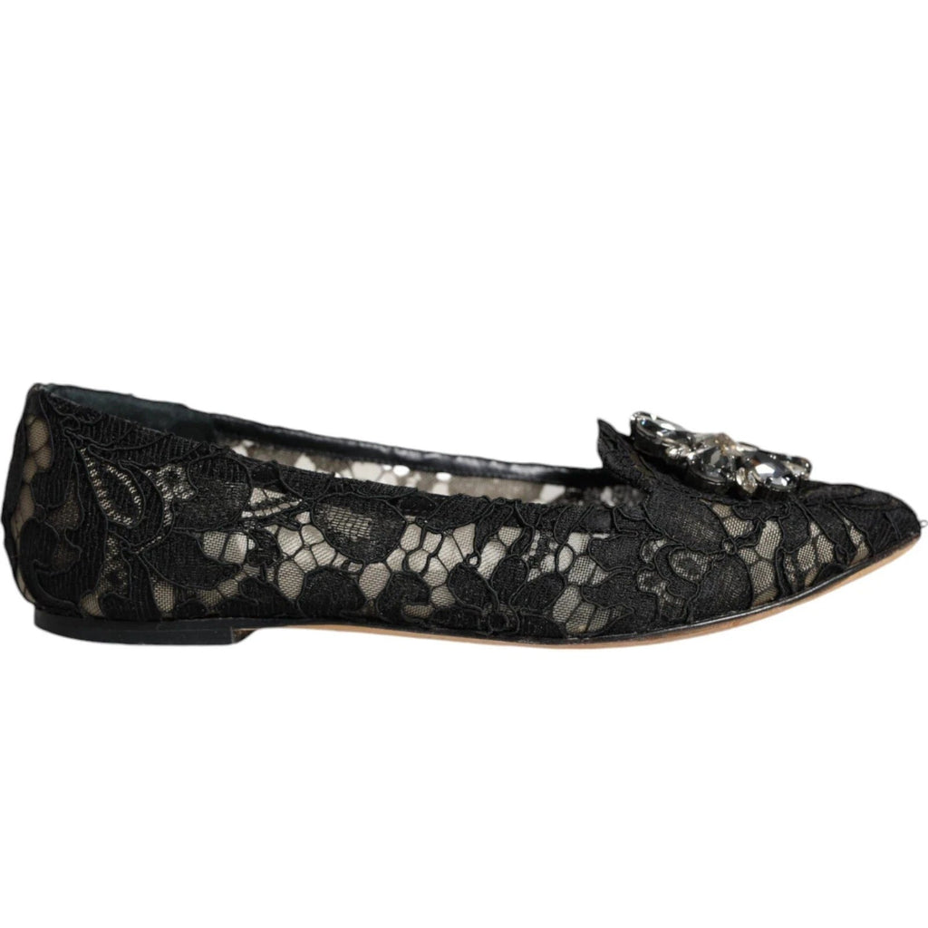 Dolce & Gabbana Black Lace Crystal Ballet Flats Loafer Shoes by Dolce & Gabbana