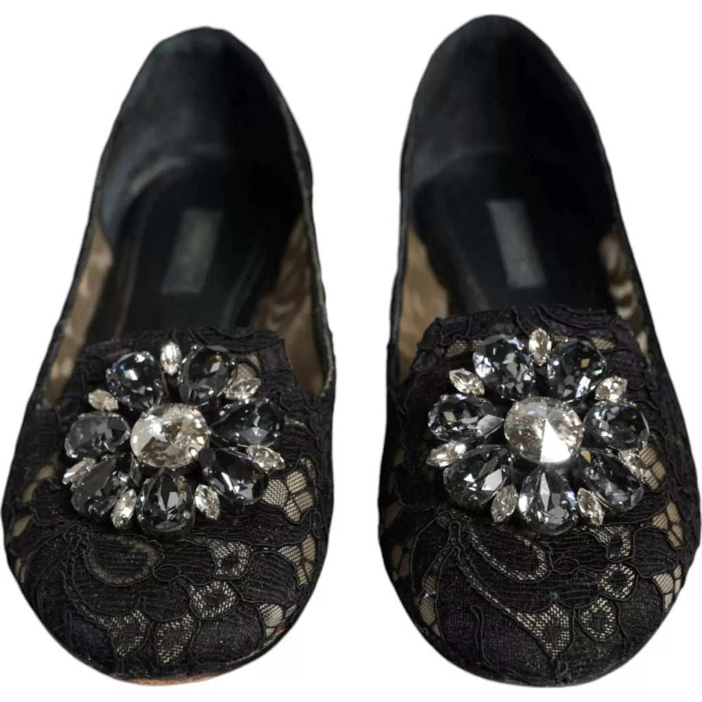 Dolce & Gabbana Black Lace Crystal Ballet Flats Loafer Shoes by Dolce & Gabbana