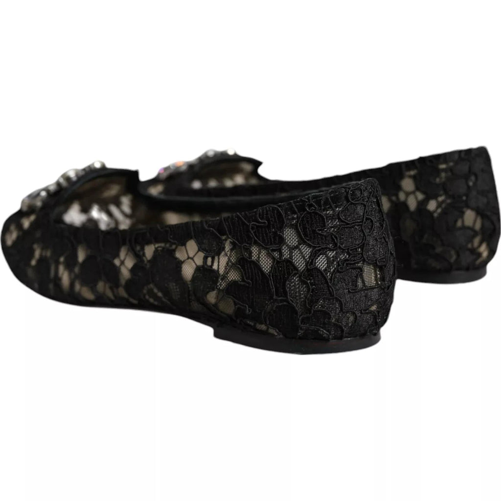 Dolce & Gabbana Black Lace Crystal Ballet Flats Loafer Shoes by Dolce & Gabbana