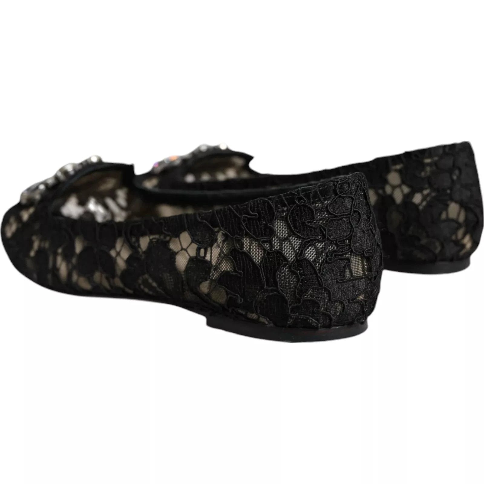 Dolce & Gabbana Black Lace Crystal Ballet Flats Loafer Shoes by Dolce & Gabbana