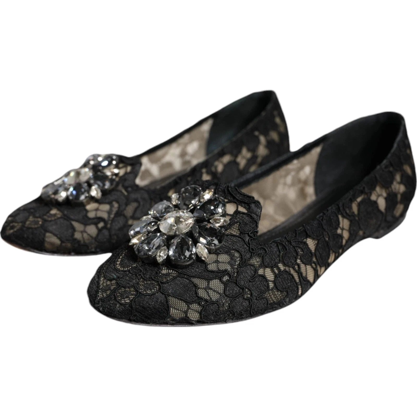 Dolce & Gabbana Black Lace Crystal Ballet Flats Loafer Shoes by Dolce & Gabbana