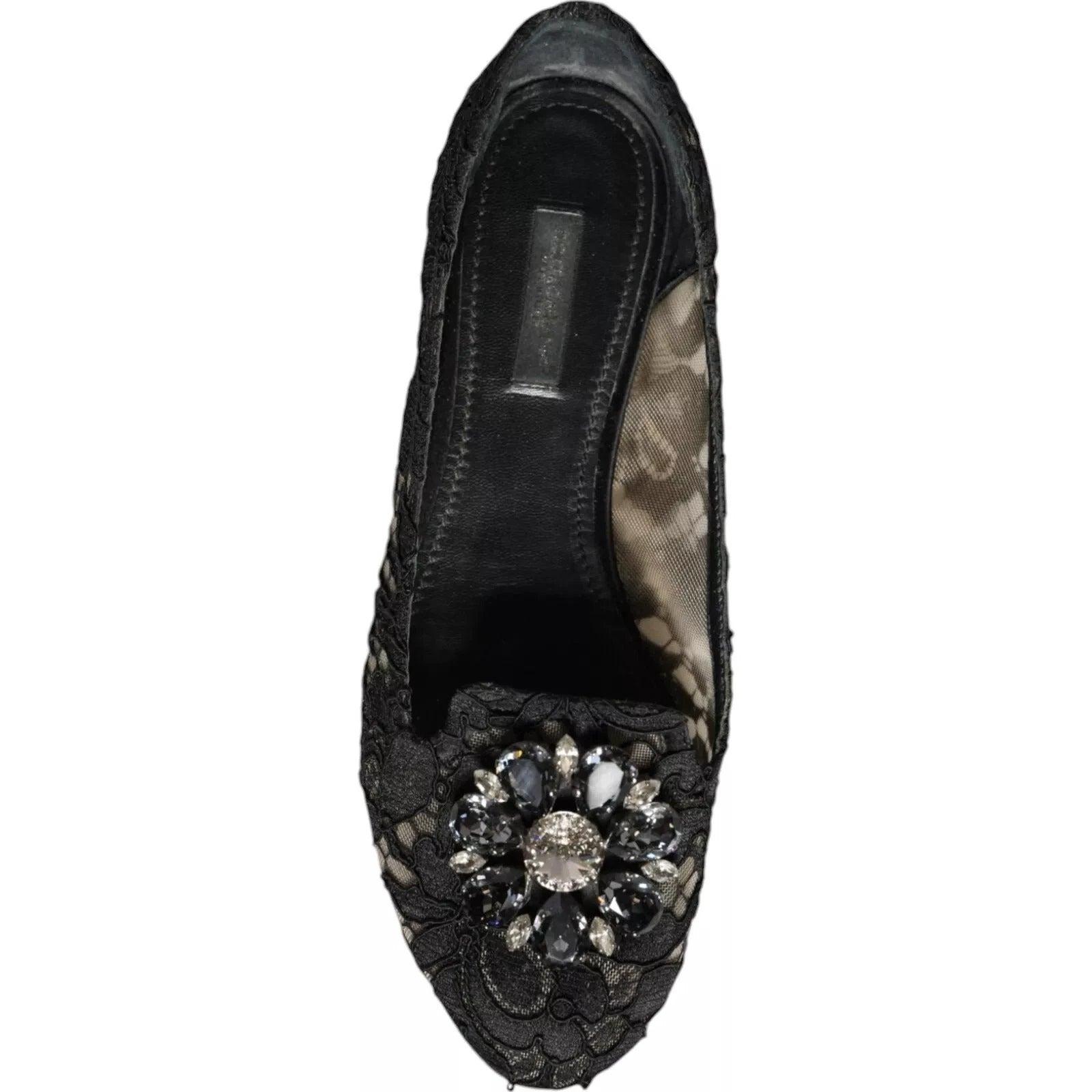 Dolce & Gabbana Black Lace Crystal Ballet Flats Loafer Shoes by Dolce & Gabbana