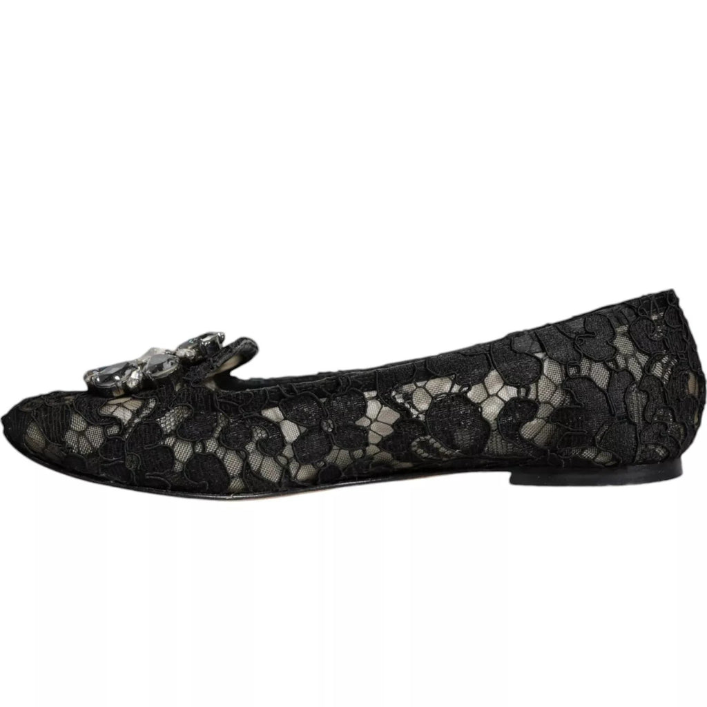 Dolce & Gabbana Black Lace Crystal Ballet Flats Loafer Shoes by Dolce & Gabbana