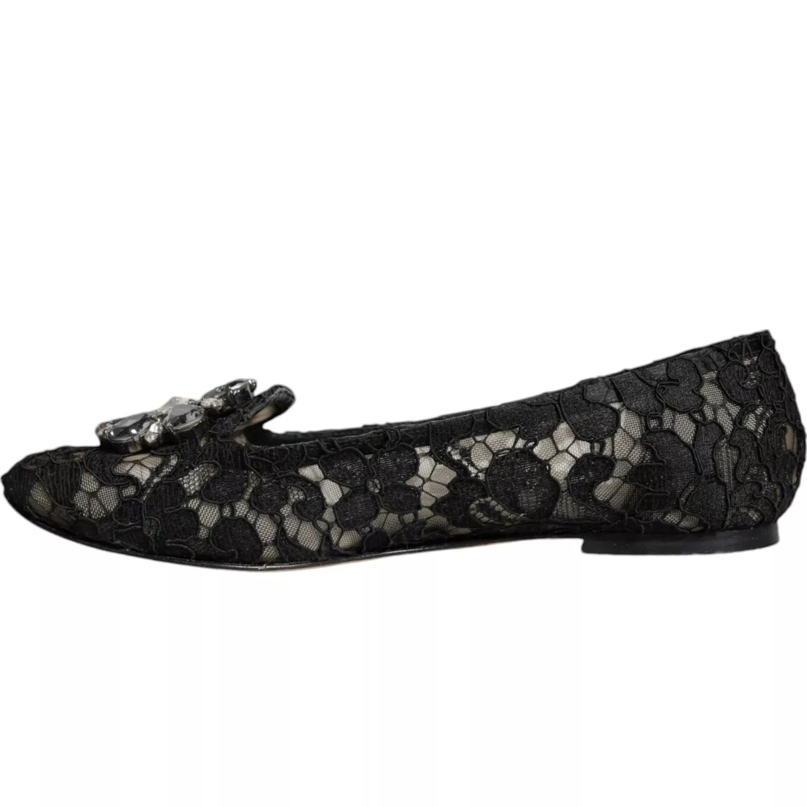 Dolce & Gabbana Black Lace Crystal Ballet Flats Loafer Shoes by Dolce & Gabbana