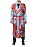 Dolce & Gabbana Blue Red Coral Print Wrap Robe Coat Jacket by Dolce & Gabbana