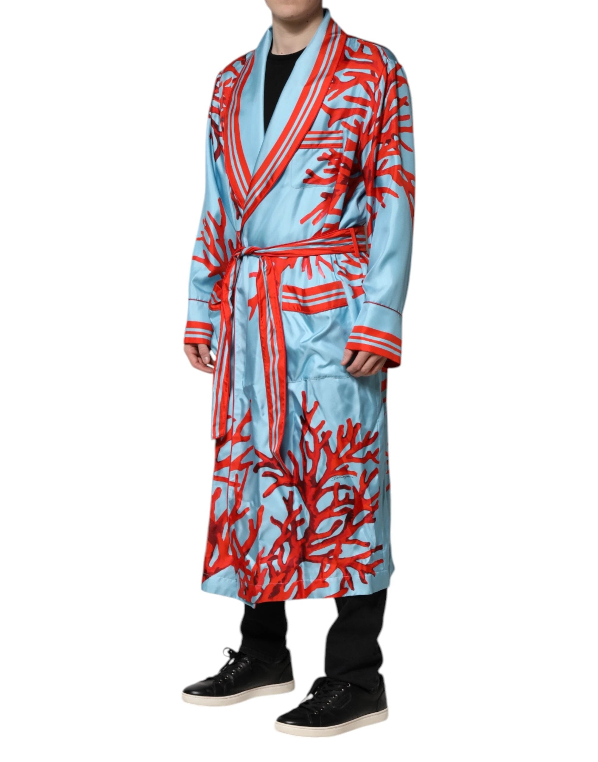 Dolce & Gabbana Blue Red Coral Print Wrap Robe Coat Jacket by Dolce & Gabbana