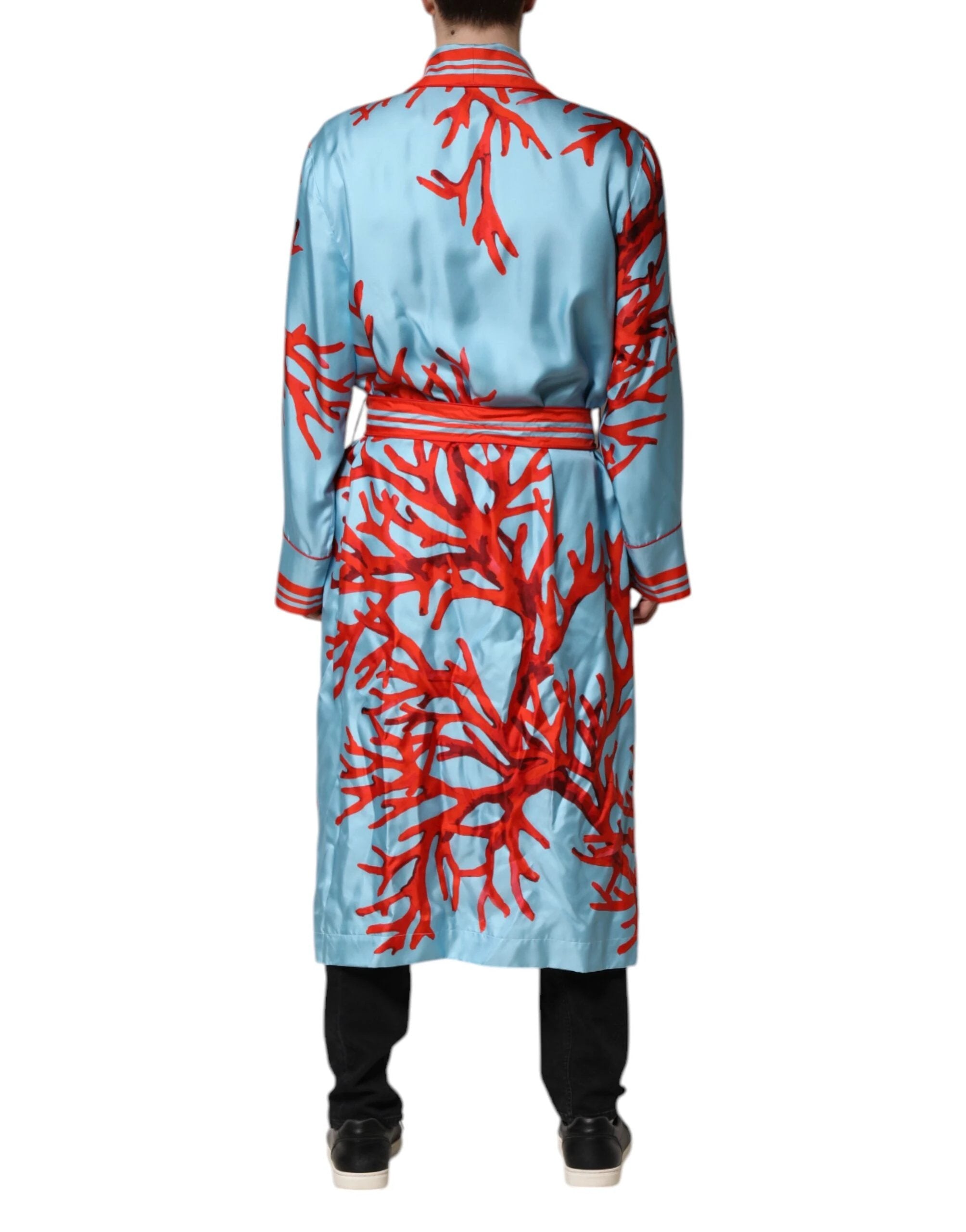 Dolce & Gabbana Blue Red Coral Print Wrap Robe Coat Jacket by Dolce & Gabbana