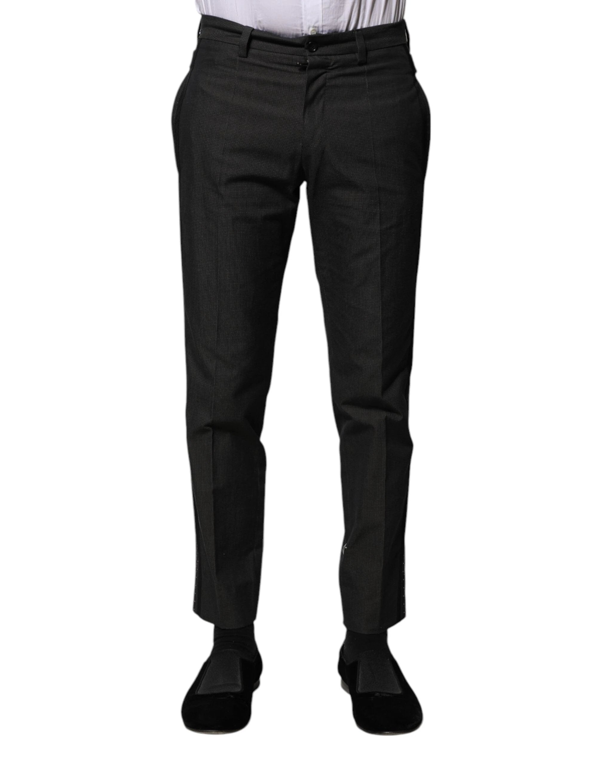 Dolce & Gabbana Gray Cotton Patterned Formal Pants by Dolce & Gabbana