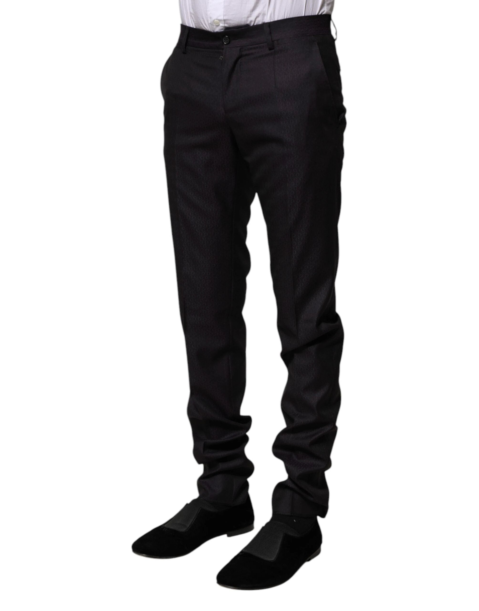 Dolce & Gabbana Black Wool Patterned Formal Pants by Dolce & Gabbana