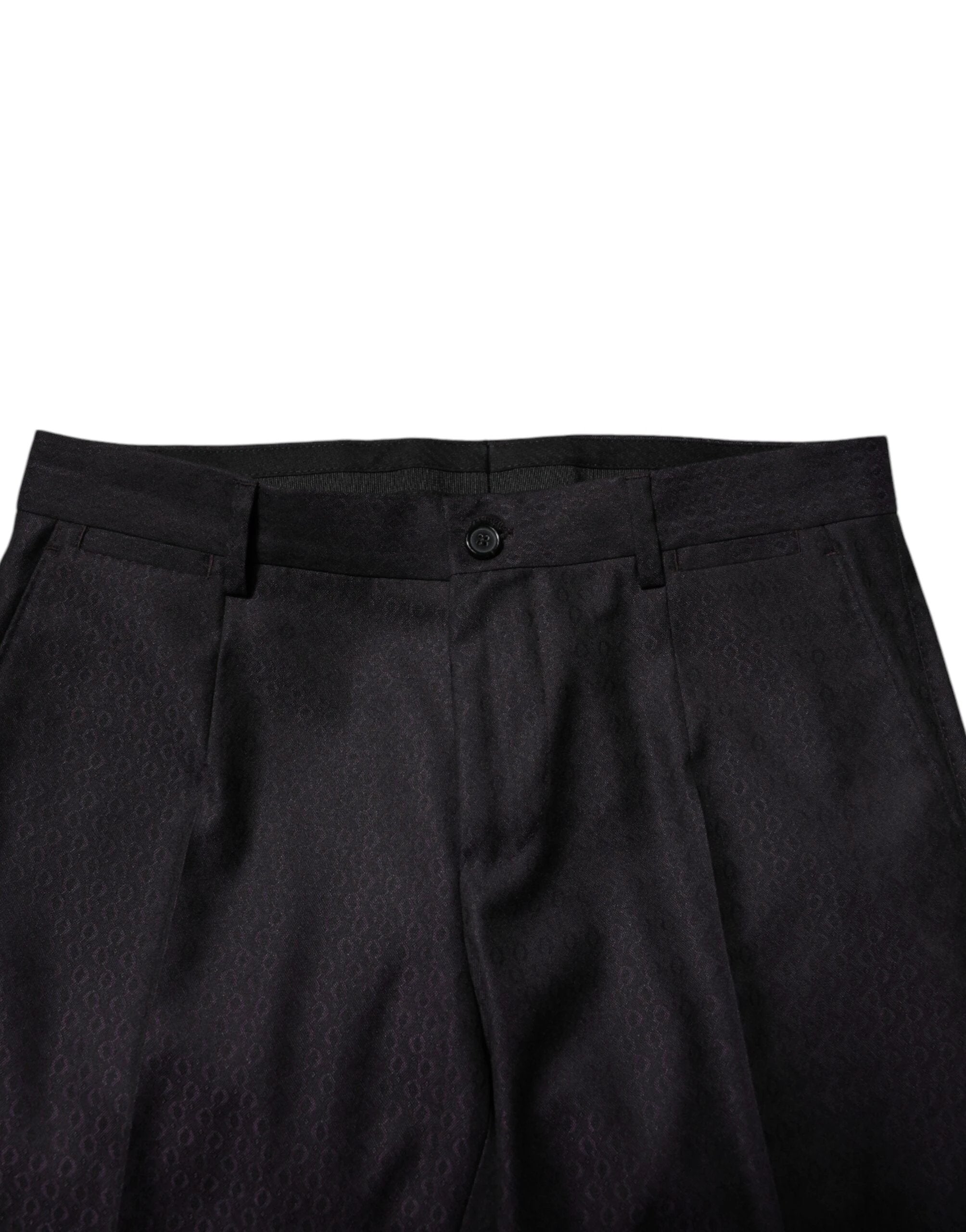 Dolce & Gabbana Black Wool Patterned Formal Pants by Dolce & Gabbana