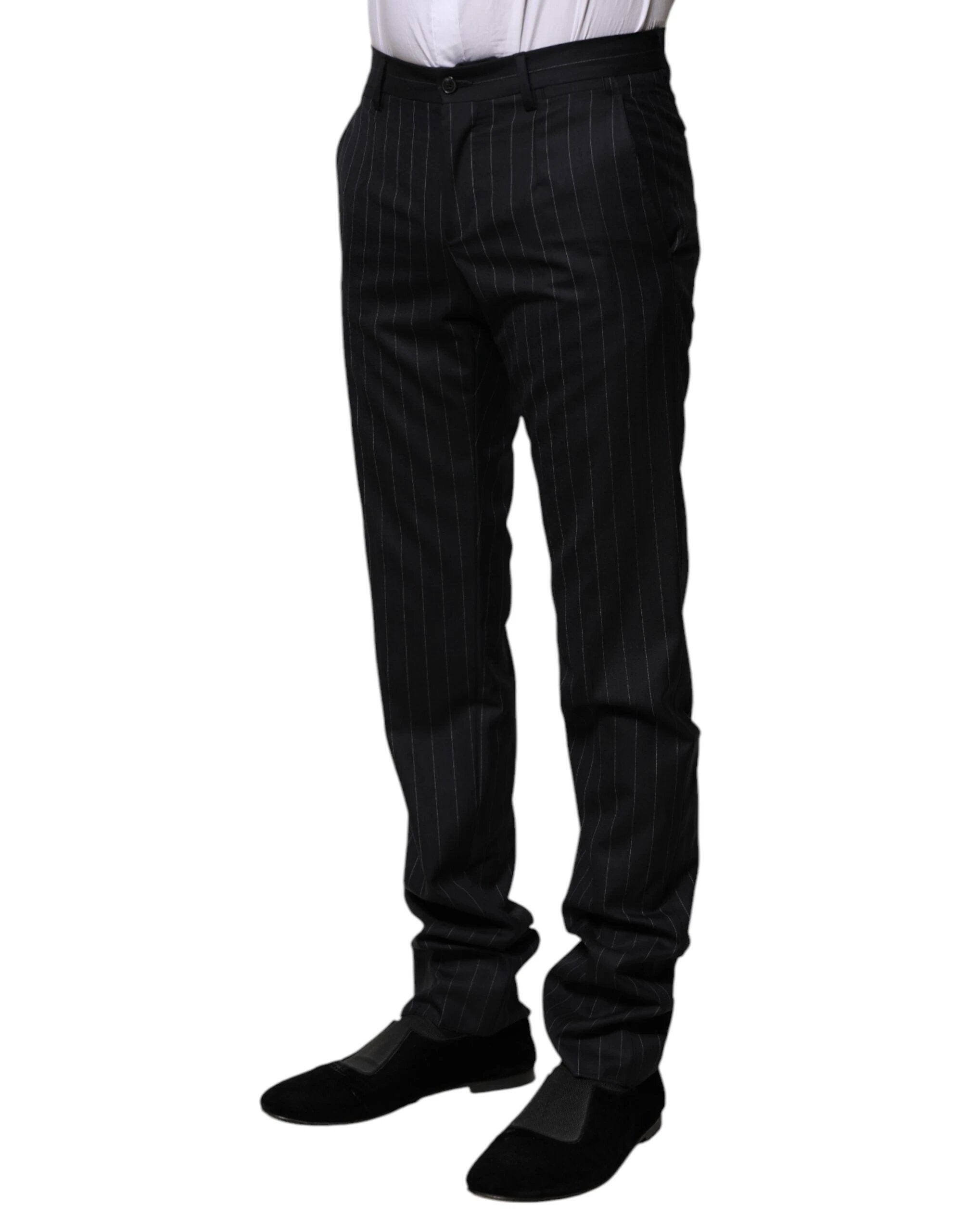 Dolce & Gabbana Black Wool Striped Formal Pants by Dolce & Gabbana