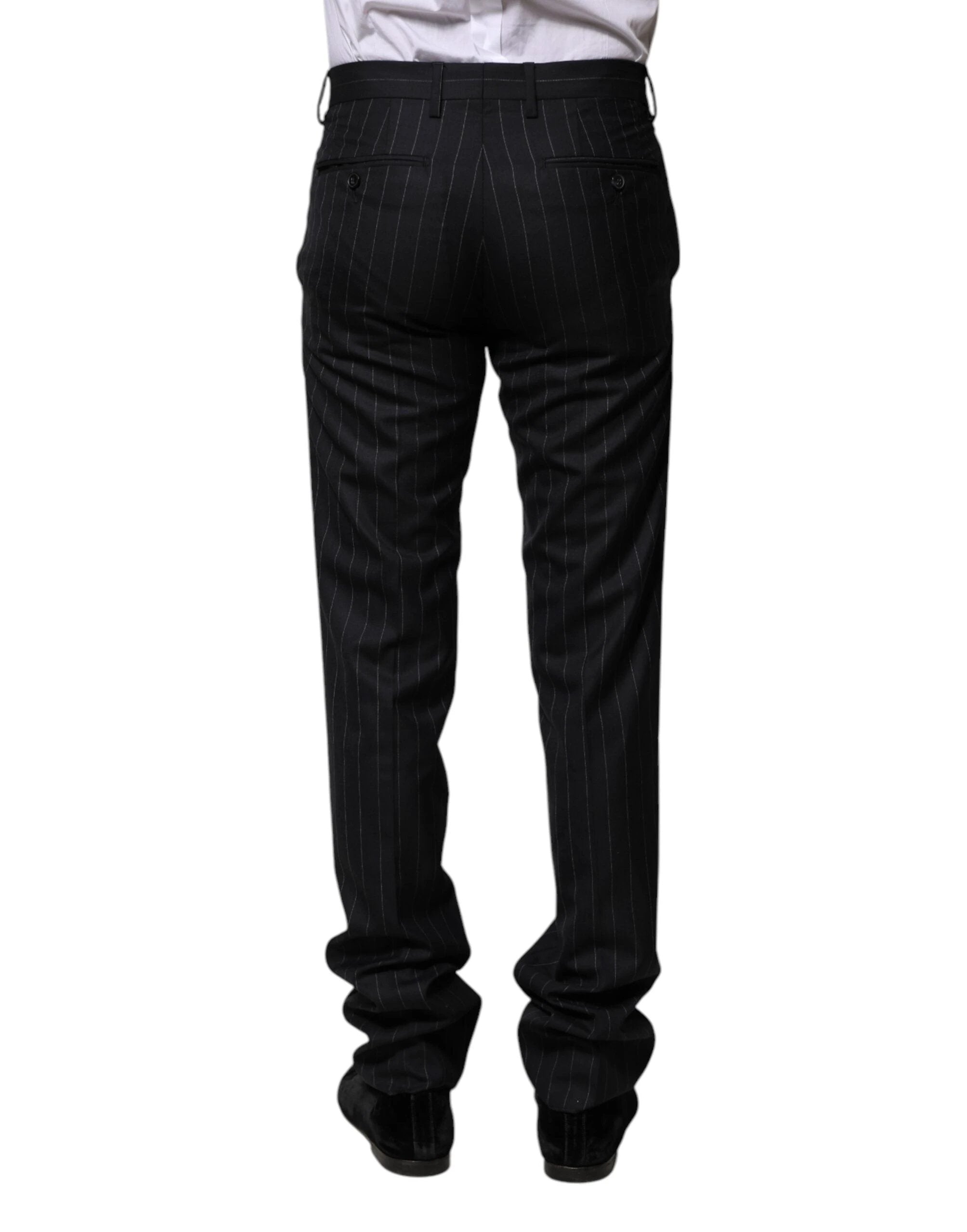 Dolce & Gabbana Black Wool Striped Formal Pants by Dolce & Gabbana