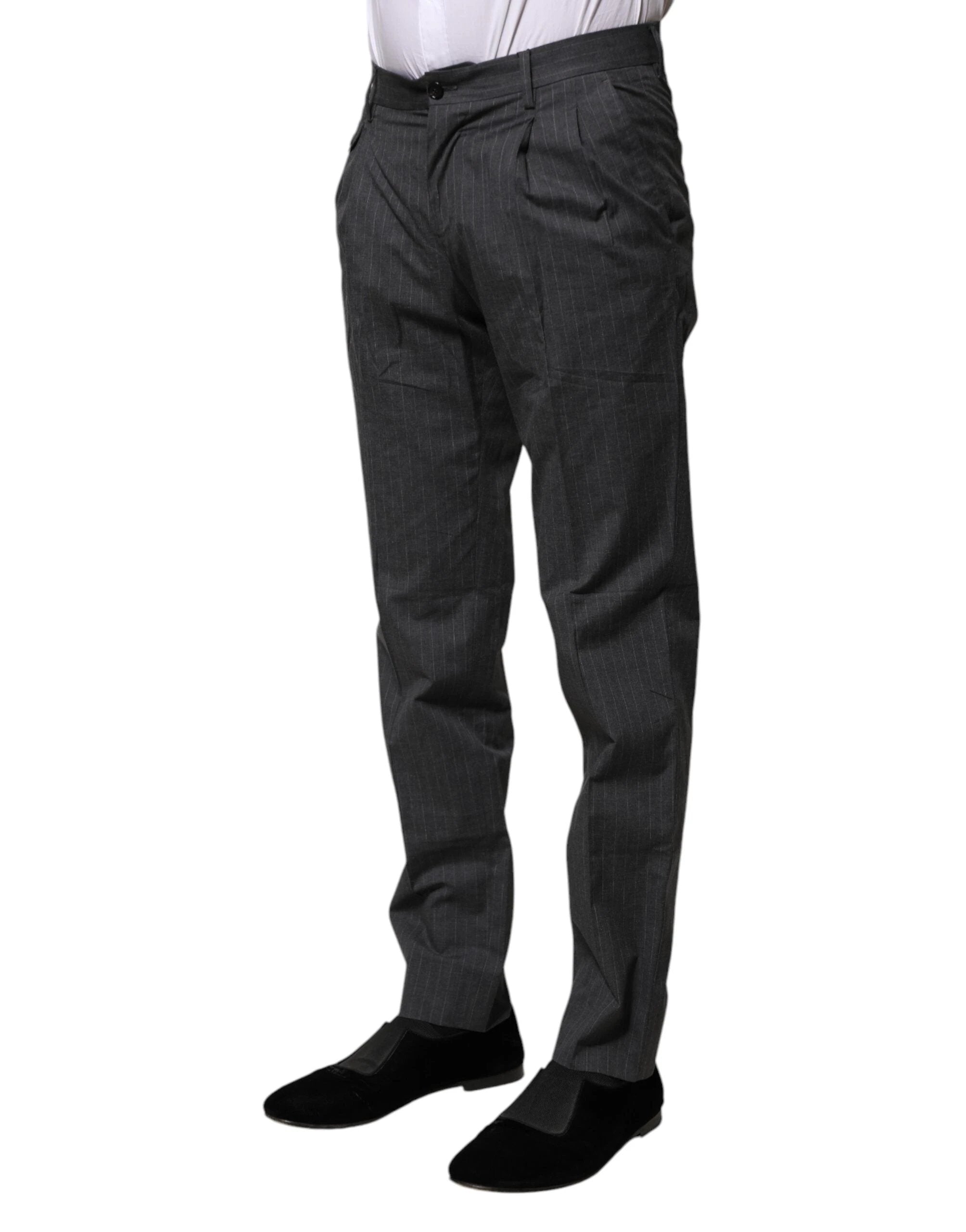 Dolce & Gabbana Gray Striped Cotton Formal Pants by Dolce & Gabbana