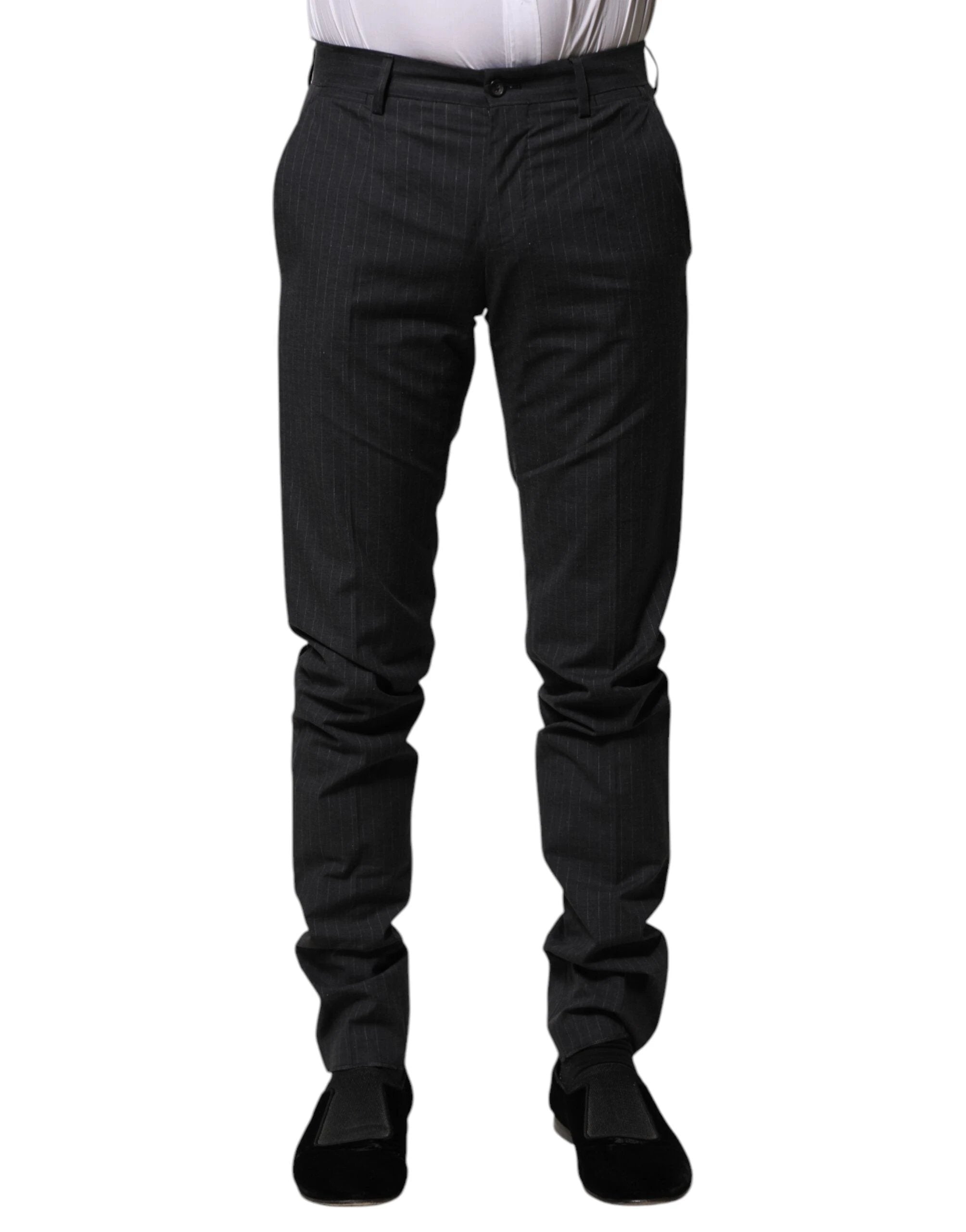 Dolce & Gabbana Gray Striped Cotton Formal Pants by Dolce & Gabbana