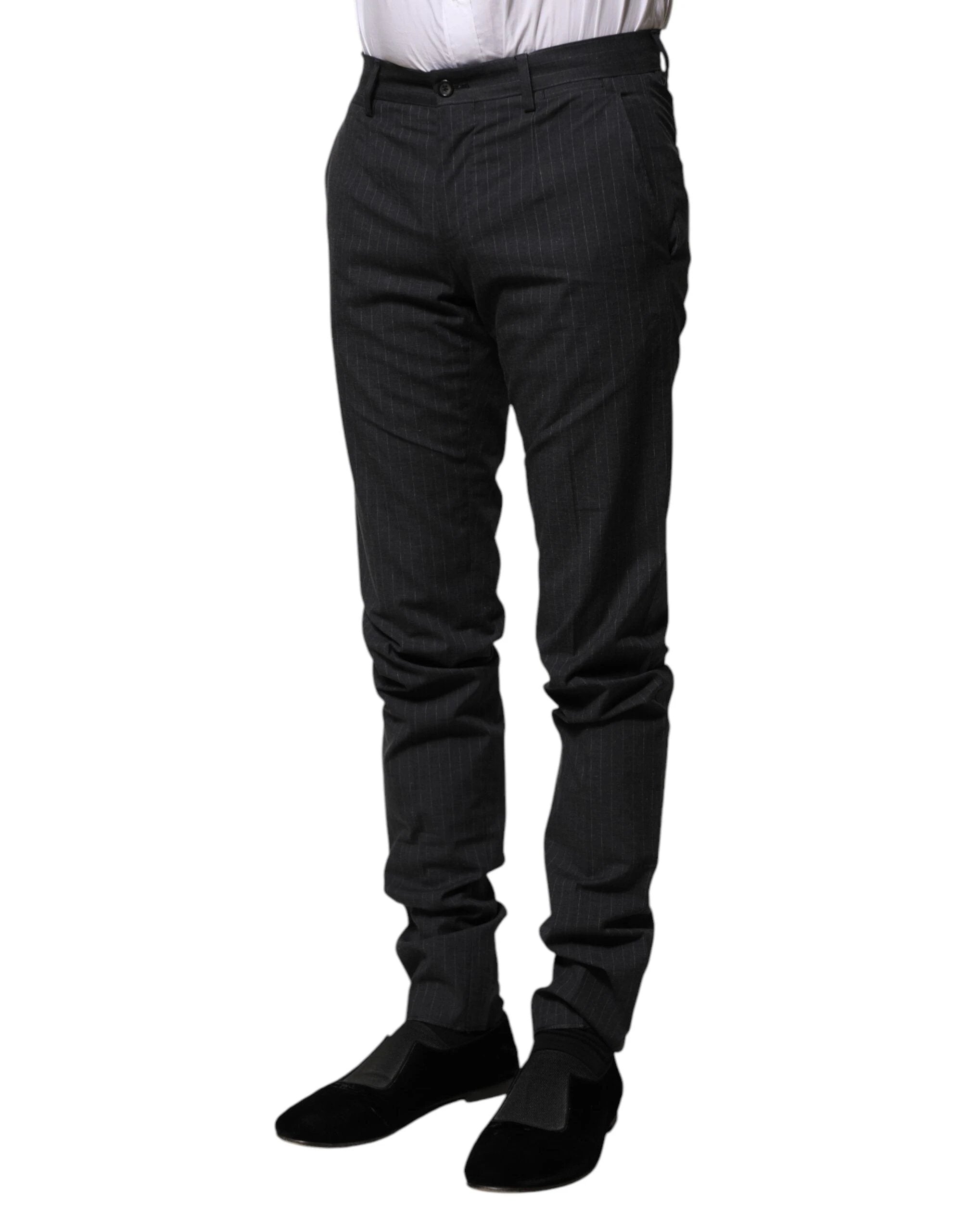 Dolce & Gabbana Gray Striped Cotton Formal Pants by Dolce & Gabbana