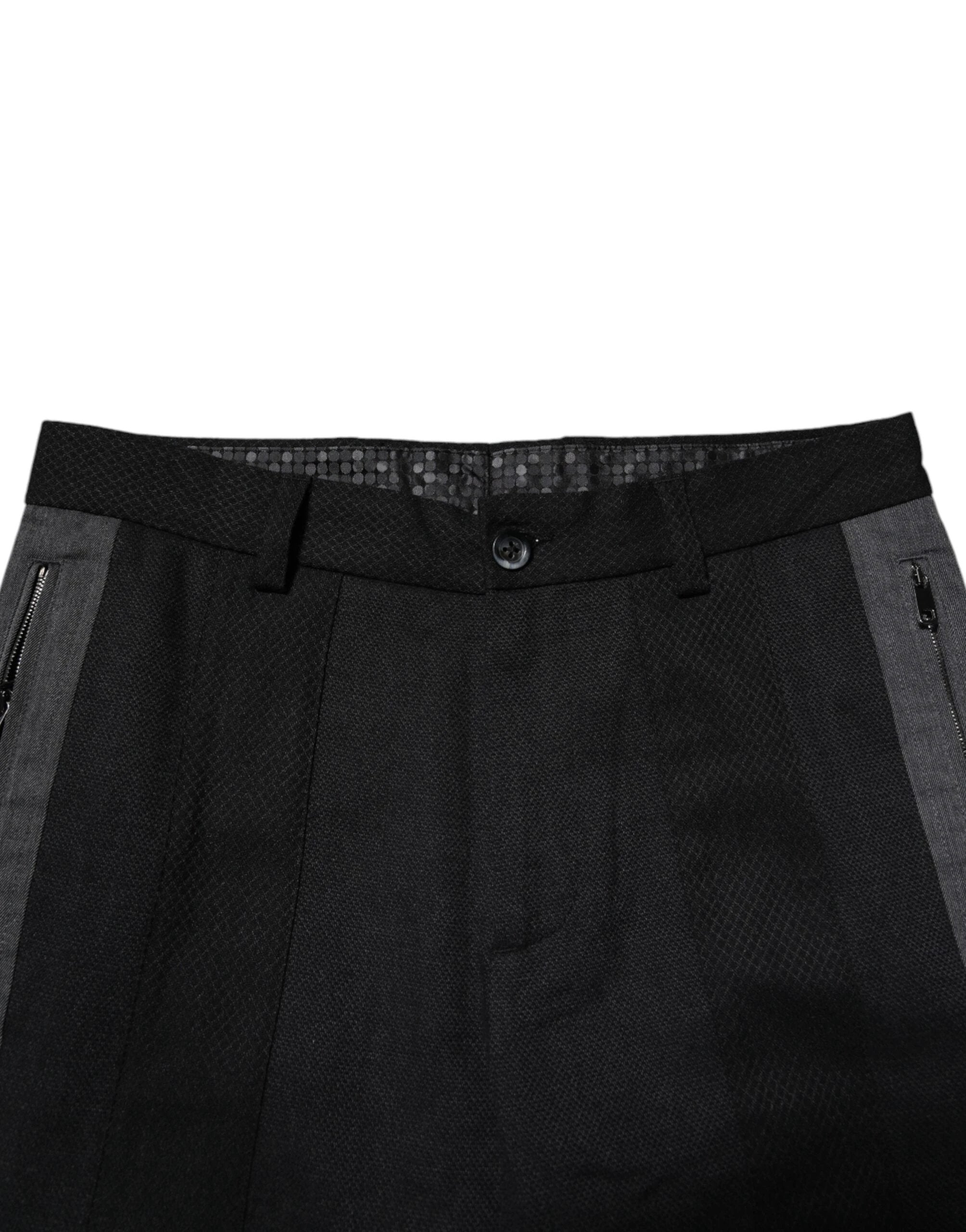 Dolce & Gabbana Black Gray Fantasy Cotton Formal Slim Pants by Dolce & Gabbana