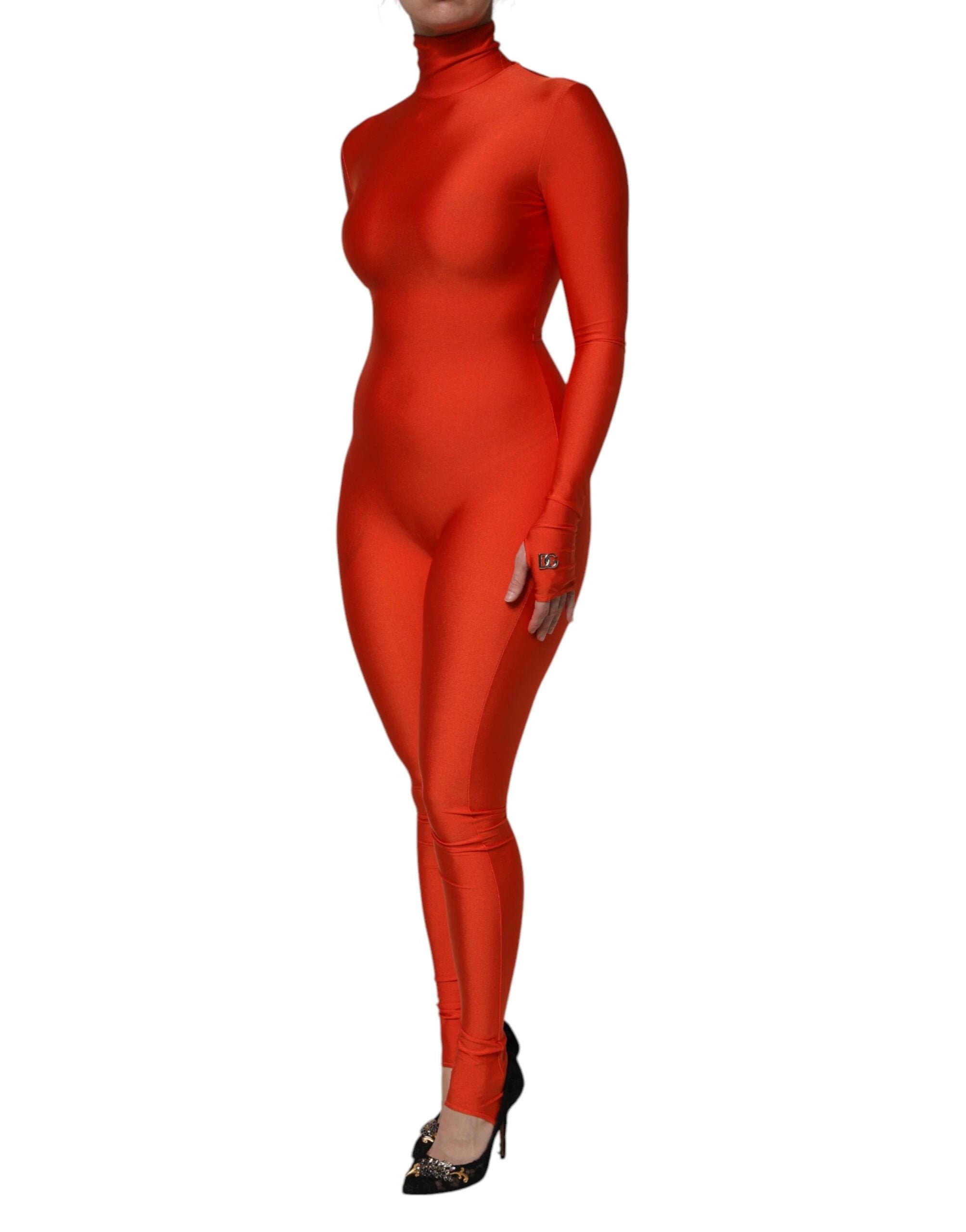 Dolce & Gabbana Red Nylon Turtleneck Bodycon Jumpsuit Dress by Dolce & Gabbana