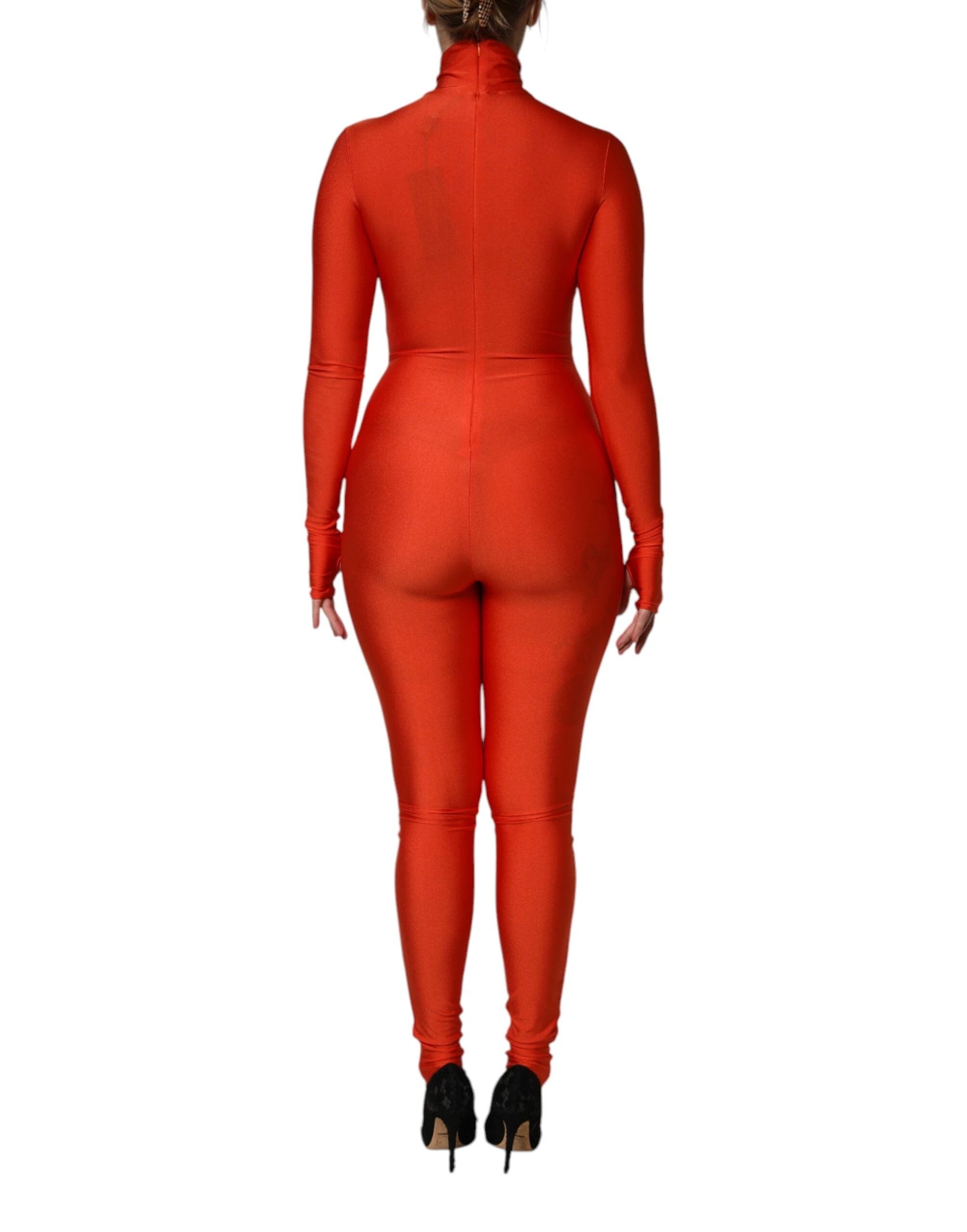 Dolce & Gabbana Red Nylon Turtleneck Bodycon Jumpsuit Dress by Dolce & Gabbana