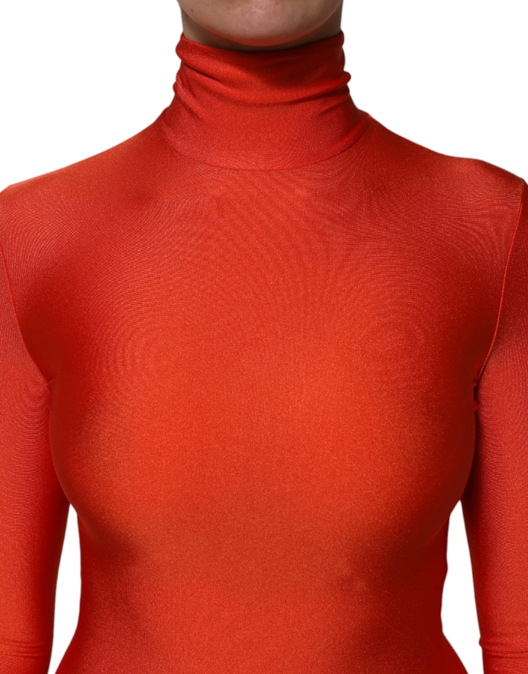 Dolce & Gabbana Red Nylon Turtleneck Bodycon Jumpsuit Dress by Dolce & Gabbana