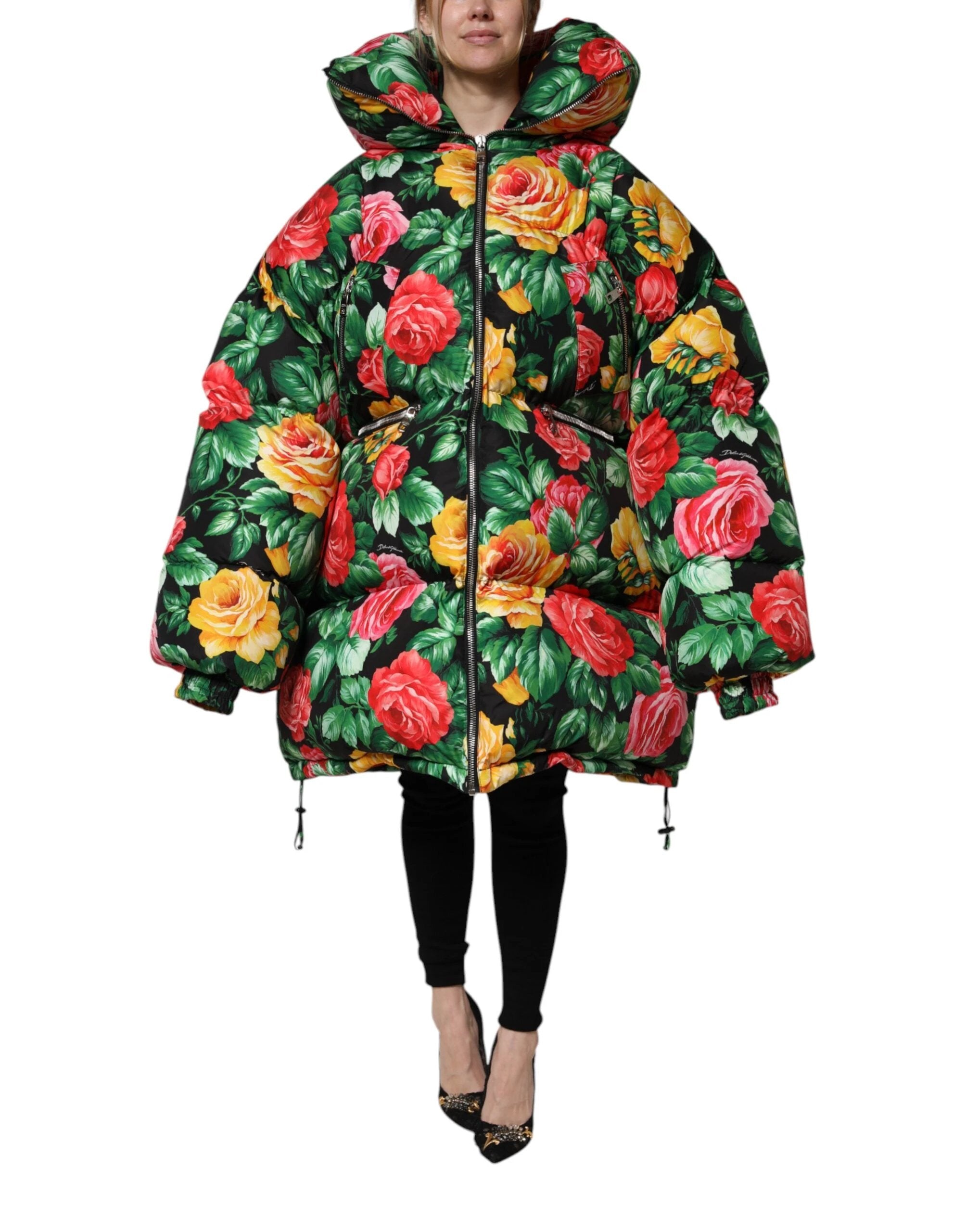 Dolce & Gabbana Multicolor Floral Puffer Hooded Jacket by Dolce & Gabbana