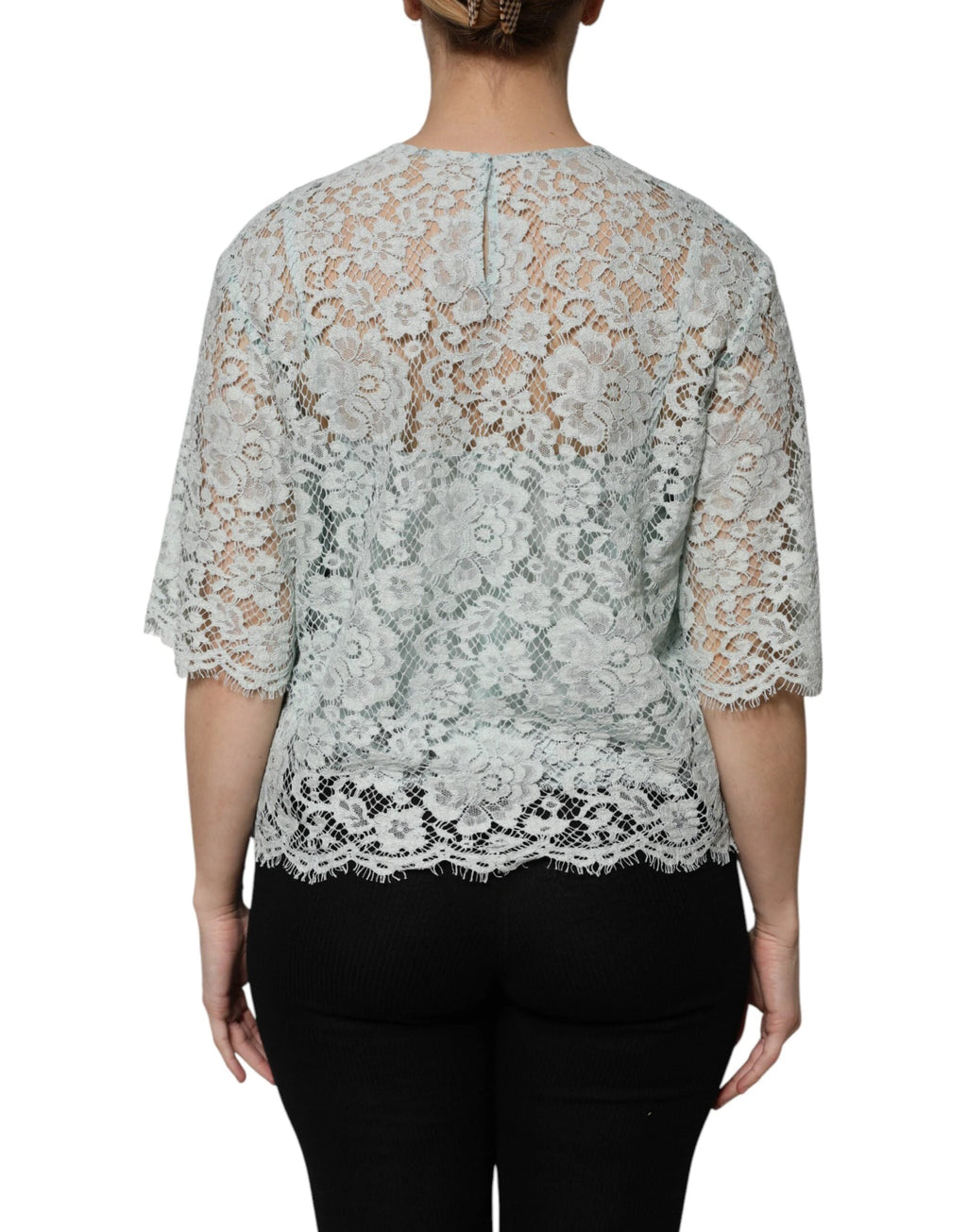 Dolce & Gabbana Mint Green Floral Lace Cotton Blouse Top by Dolce & Gabbana