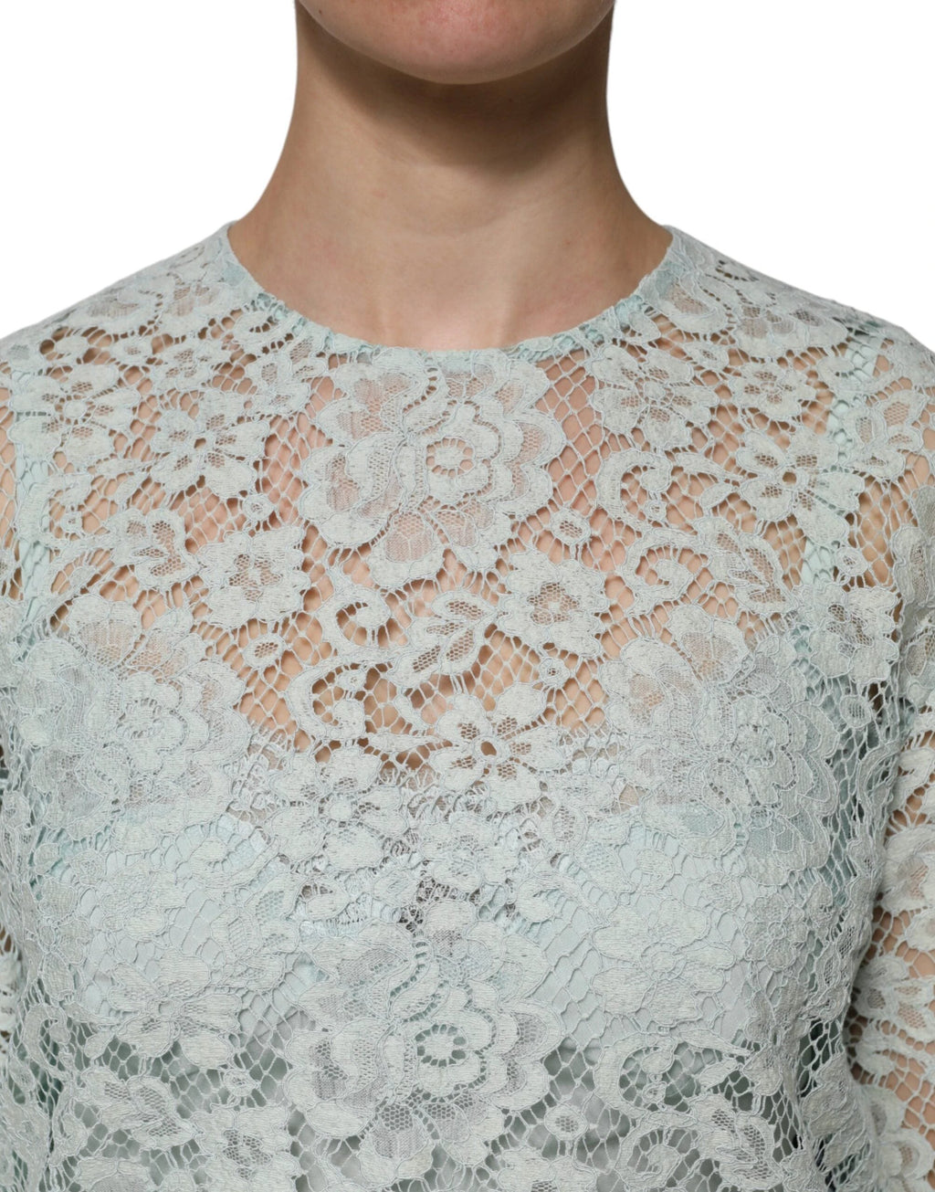 Dolce & Gabbana Mint Green Floral Lace Cotton Blouse Top by Dolce & Gabbana