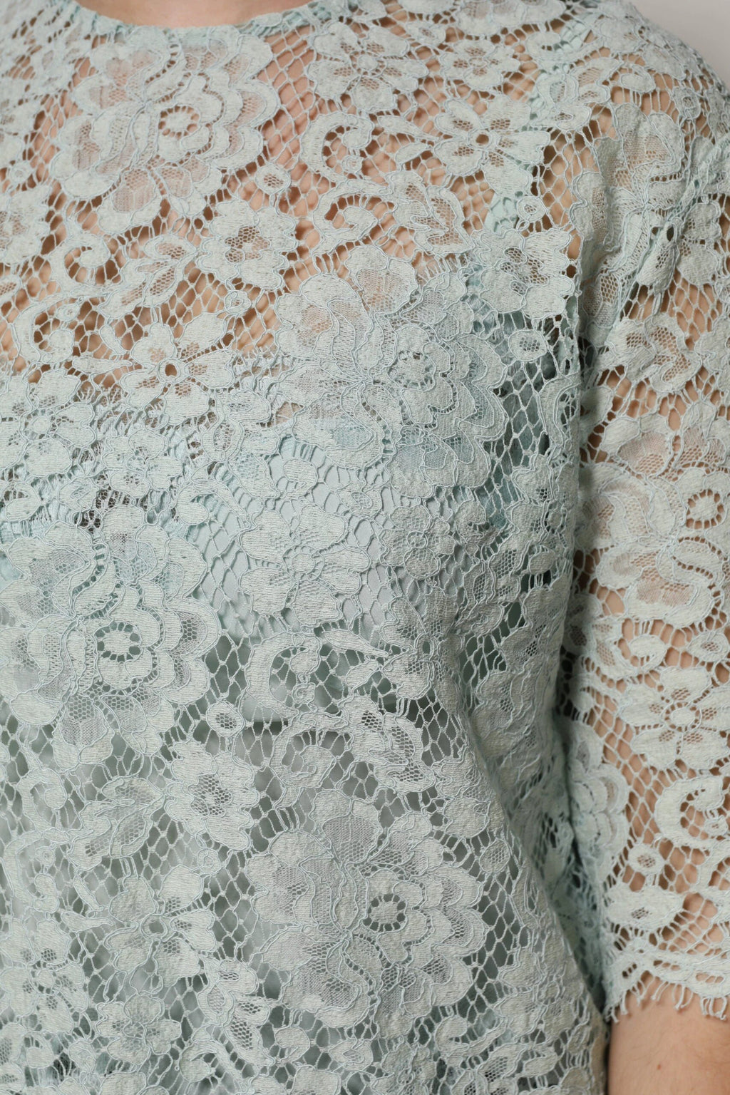 Dolce & Gabbana Mint Green Floral Lace Cotton Blouse Top by Dolce & Gabbana