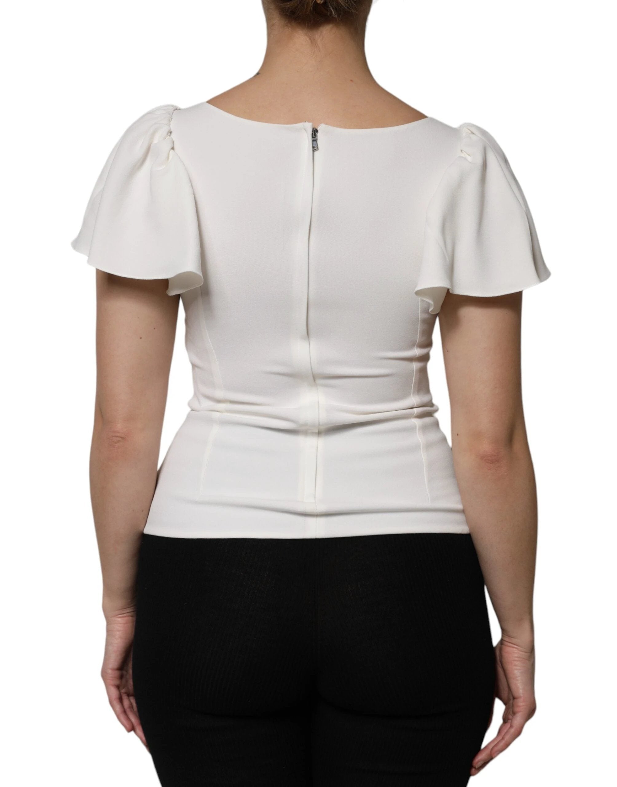 Dolce & Gabbana White Viscose Round Neck Short Sleeves Top by Dolce & Gabbana