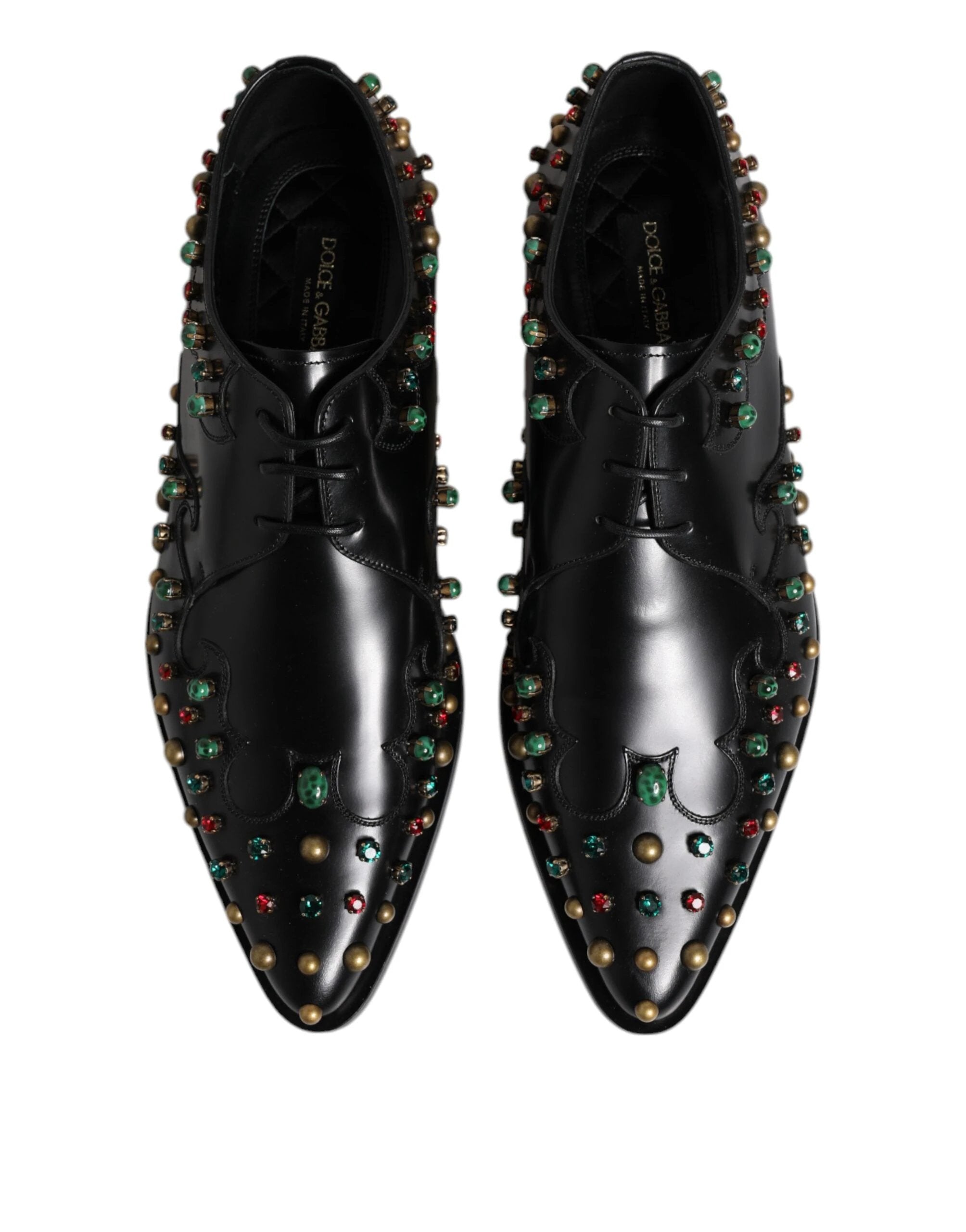 Dolce & Gabbana Black Leather Derby Dress Studded Shoes by Dolce & Gabbana