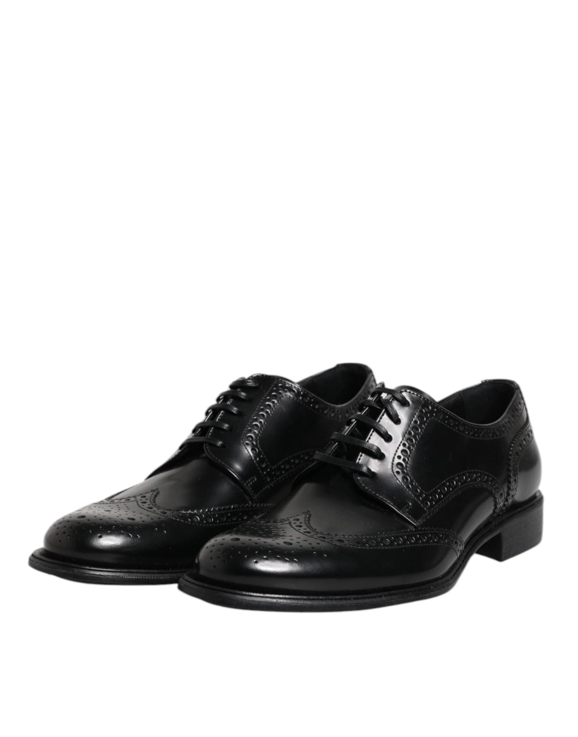 Dolce & Gabbana Black Leather Derby Wingtip Formal Shoes by Dolce & Gabbana