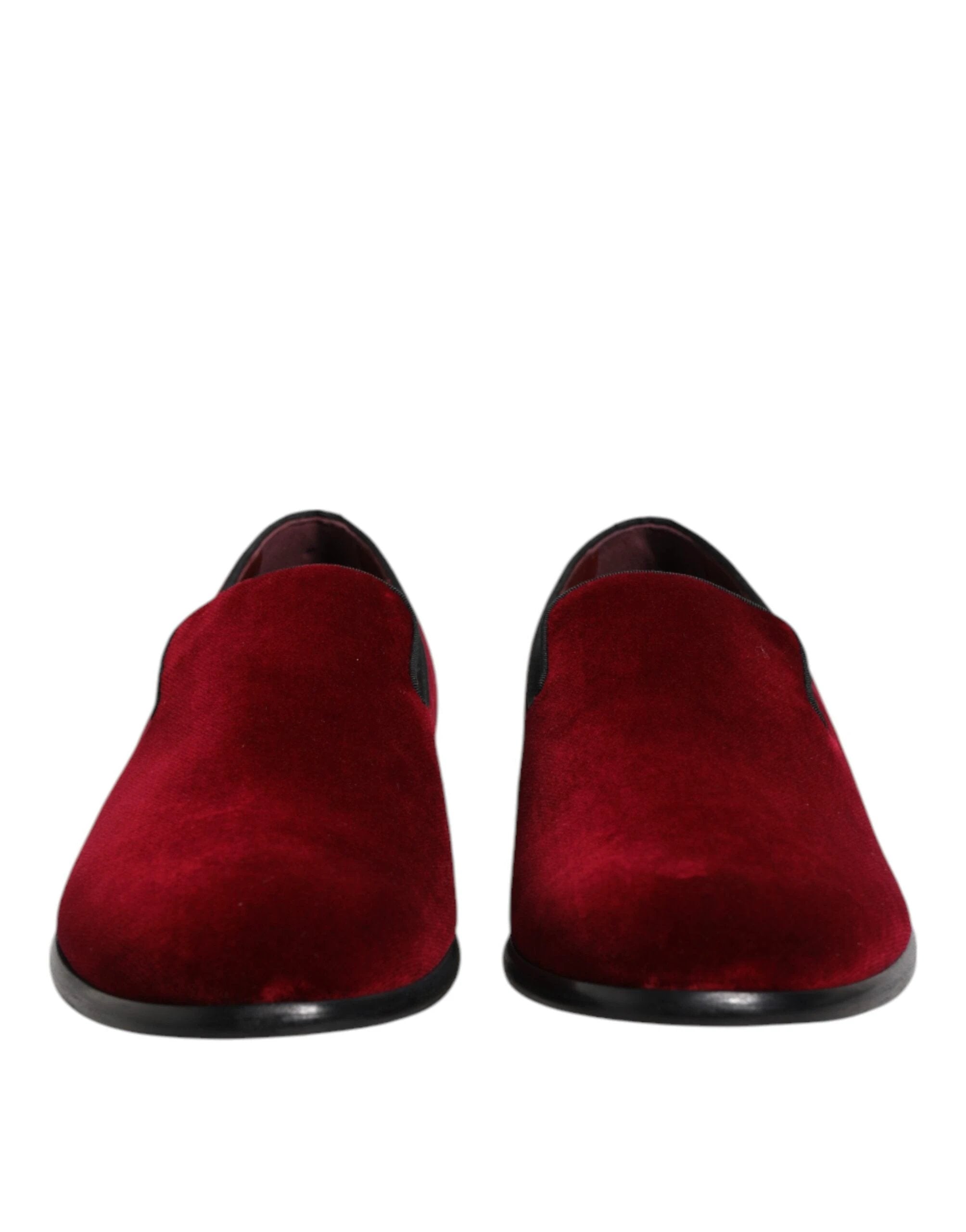 Dolce & Gabbana Red Cotton Velvet Slip On Loafers Formal Shoes by Dolce & Gabbana