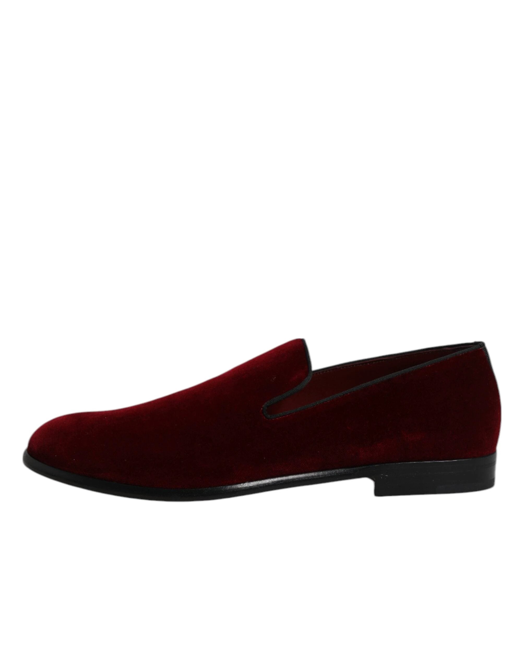 Dolce & Gabbana Red Cotton Velvet Slip On Loafers Formal Shoes by Dolce & Gabbana