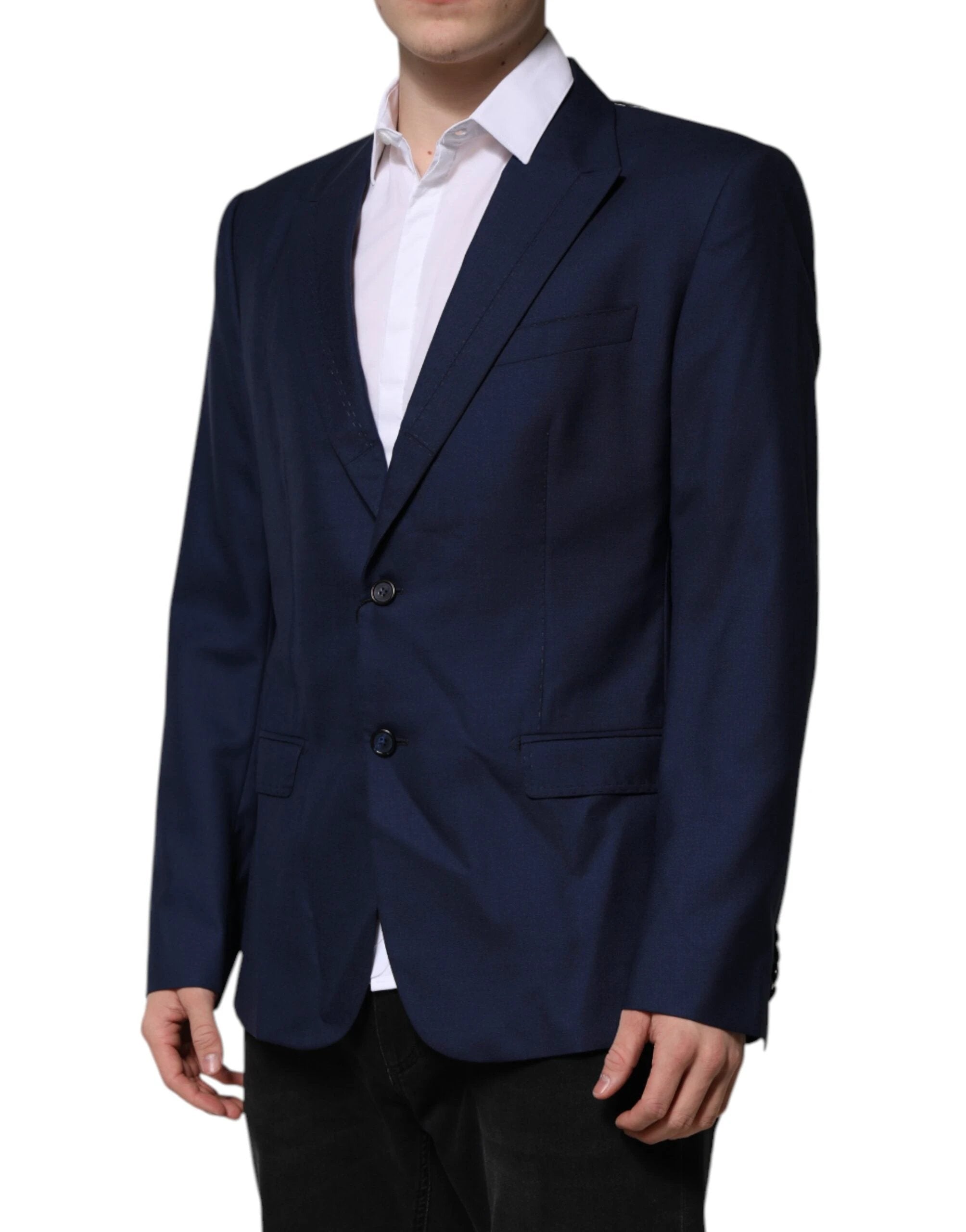 Dolce & Gabbana Blue Wool Single Breasted Suit Coat Blazer by Dolce & Gabbana