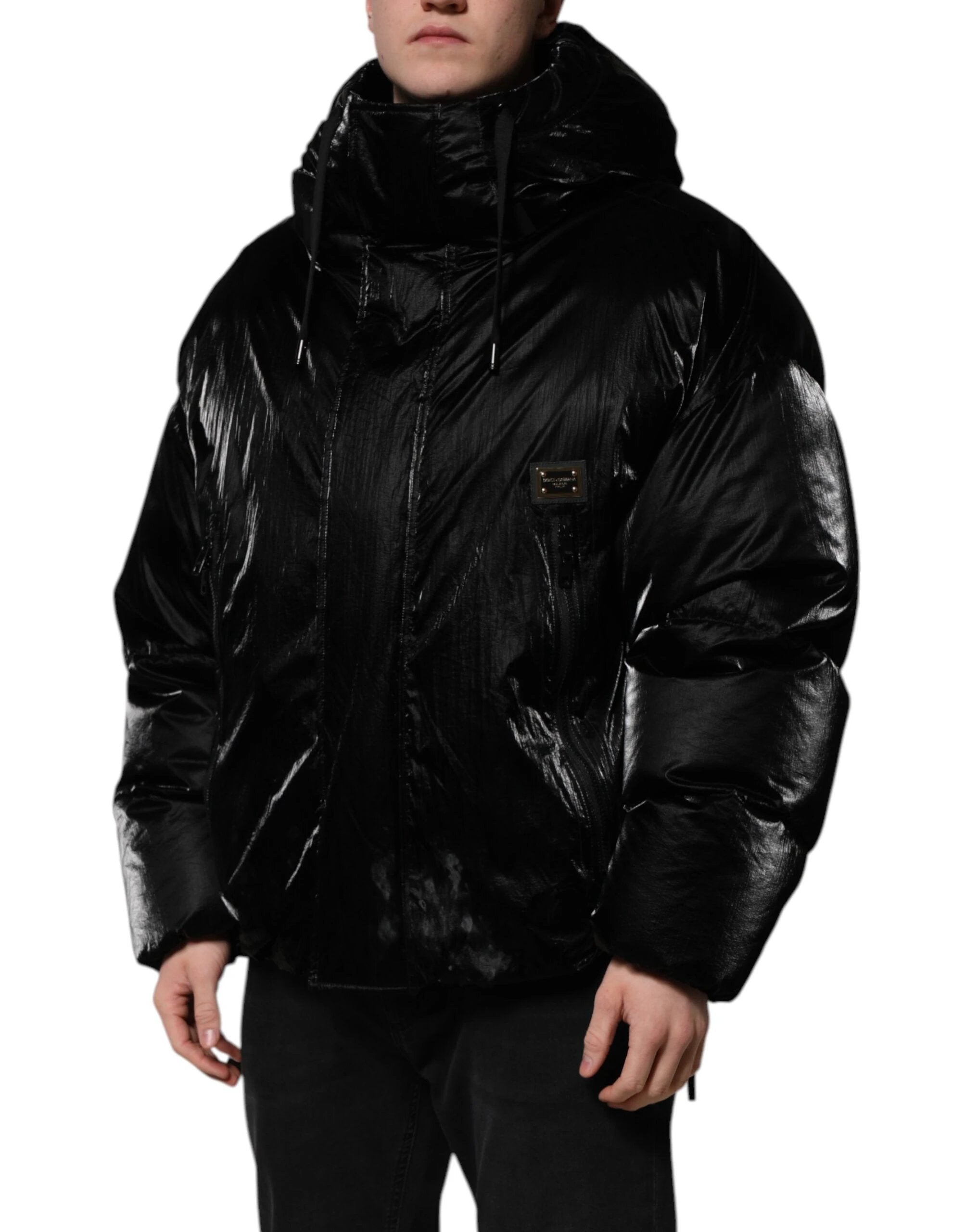 Dolce & Gabbana Black Logo Full Zip Hooded Quilted Jacket by Dolce & Gabbana