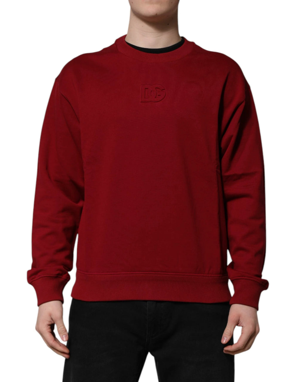 Dolce & Gabbana Red Embossed Logo Cotton Crew Neck Sweater by Dolce & Gabbana