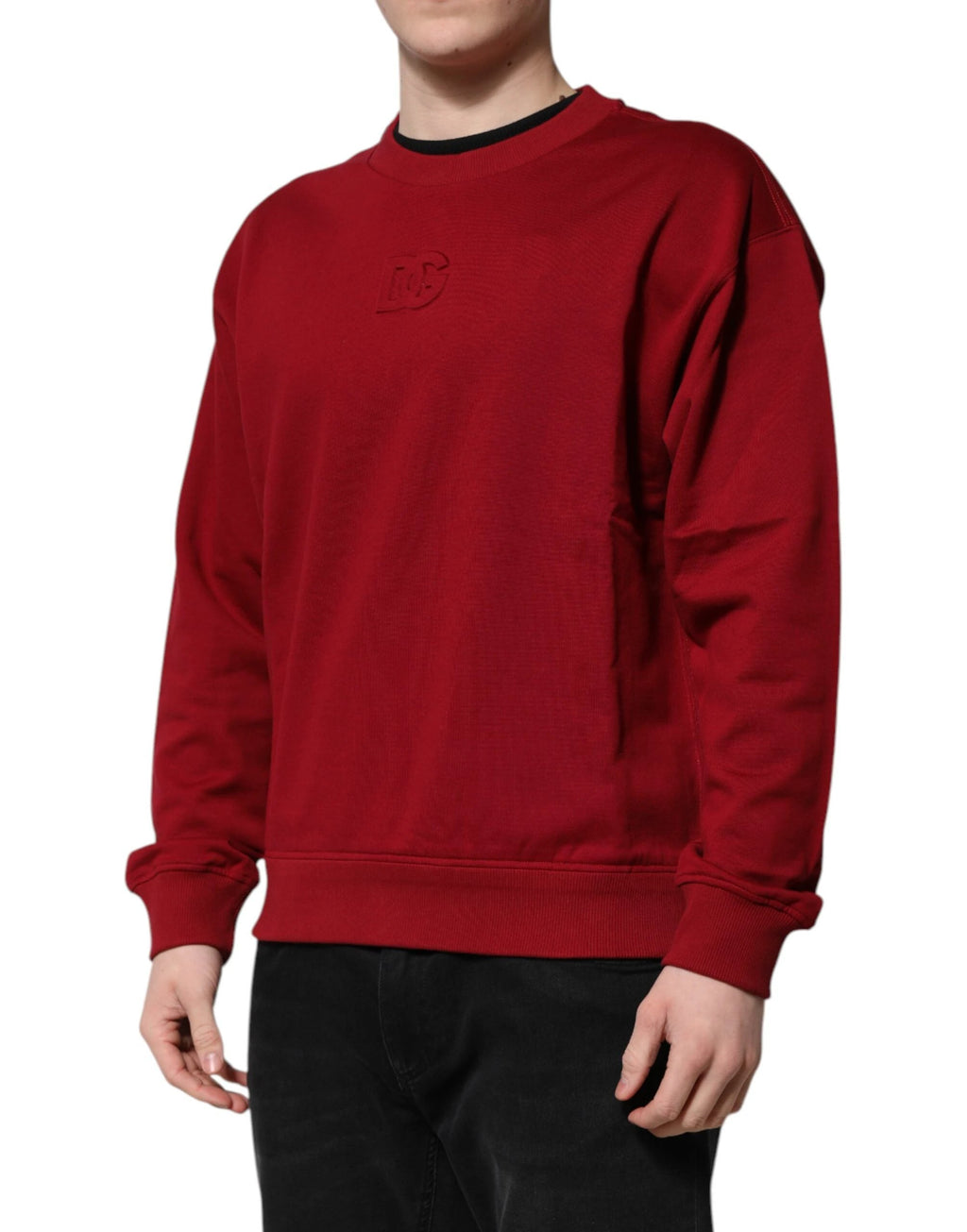 Dolce & Gabbana Red Embossed Logo Cotton Crew Neck Sweater by Dolce & Gabbana