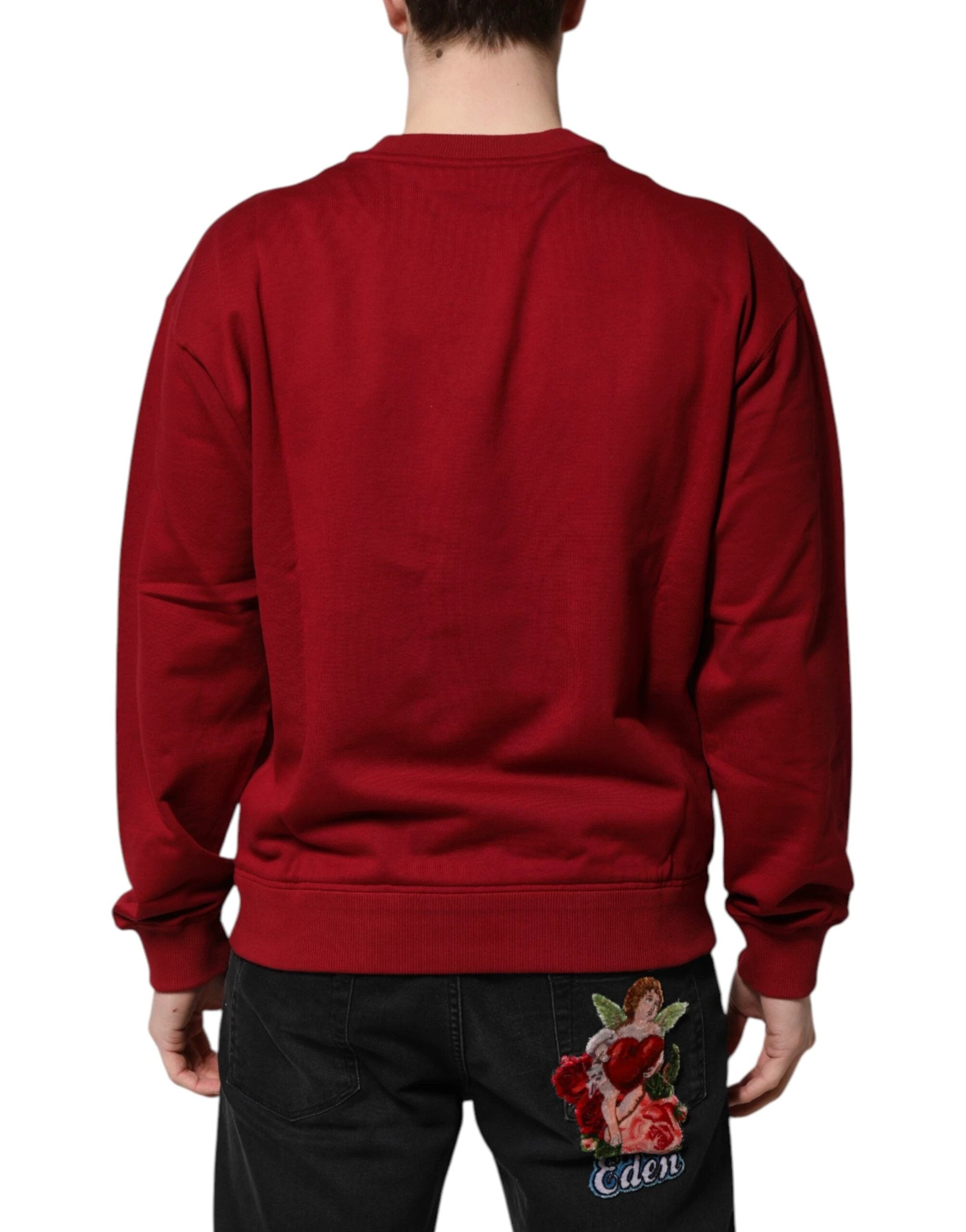 Dolce & Gabbana Red Embossed Logo Cotton Crew Neck Sweater by Dolce & Gabbana