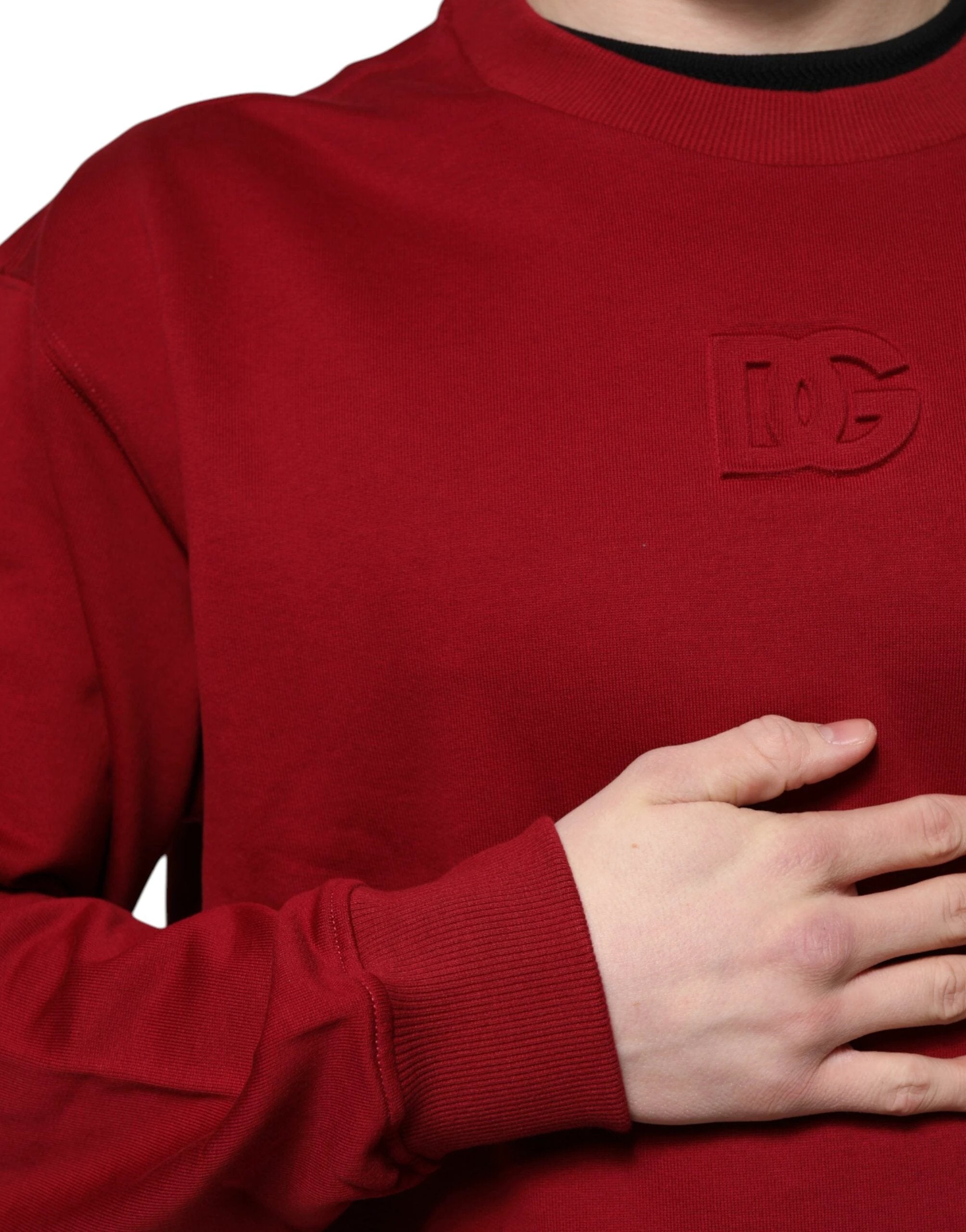 Dolce & Gabbana Red Embossed Logo Cotton Crew Neck Sweater by Dolce & Gabbana