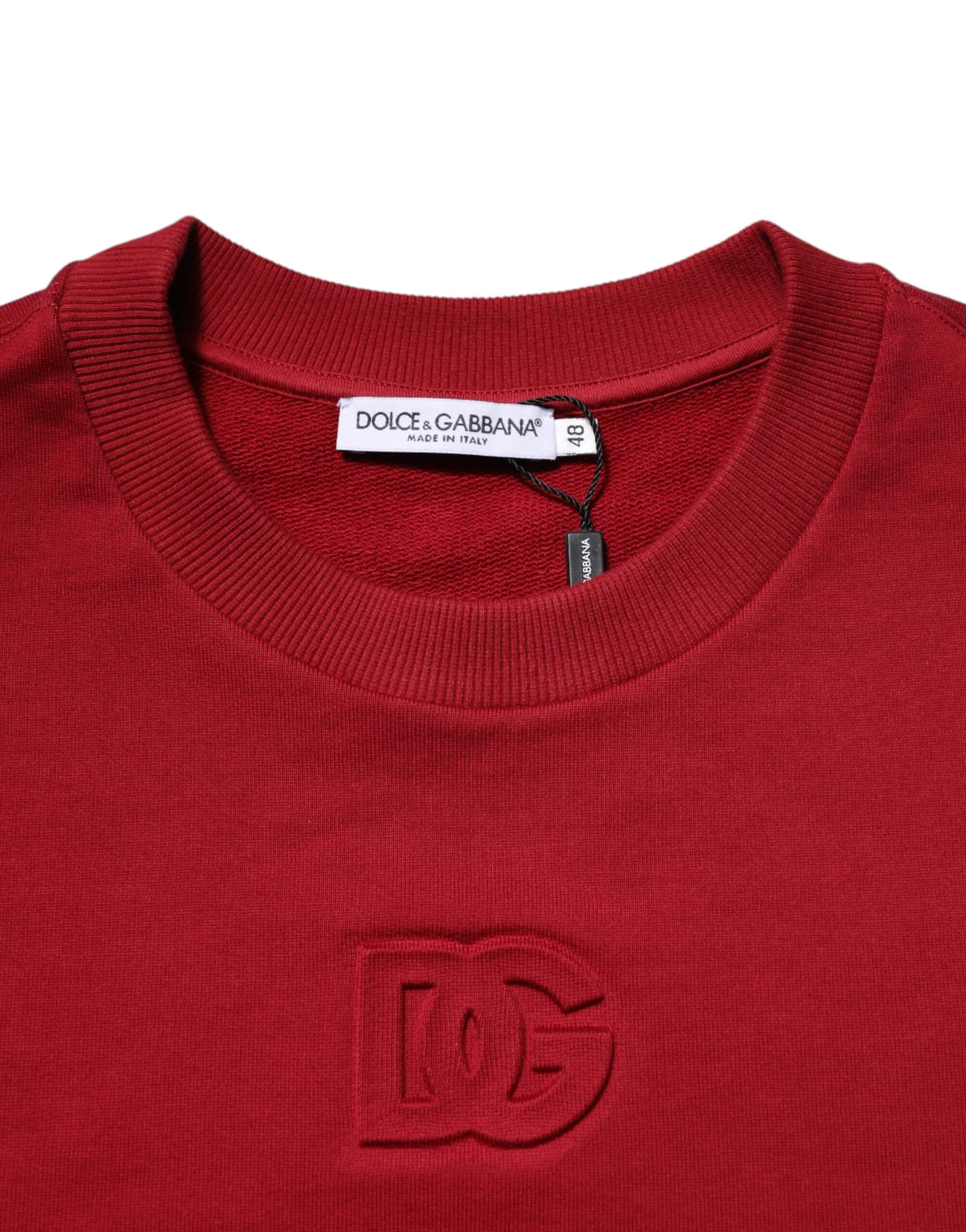 Dolce & Gabbana Red Embossed Logo Cotton Crew Neck Sweater by Dolce & Gabbana