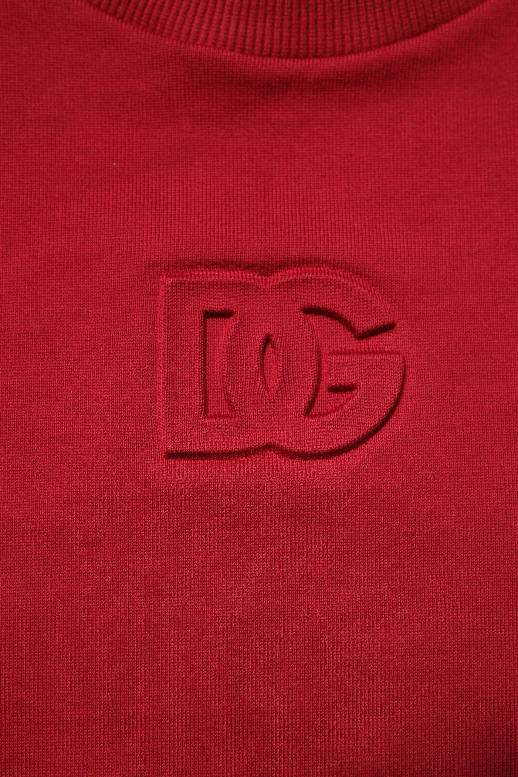 Dolce & Gabbana Red Embossed Logo Cotton Crew Neck Sweater by Dolce & Gabbana