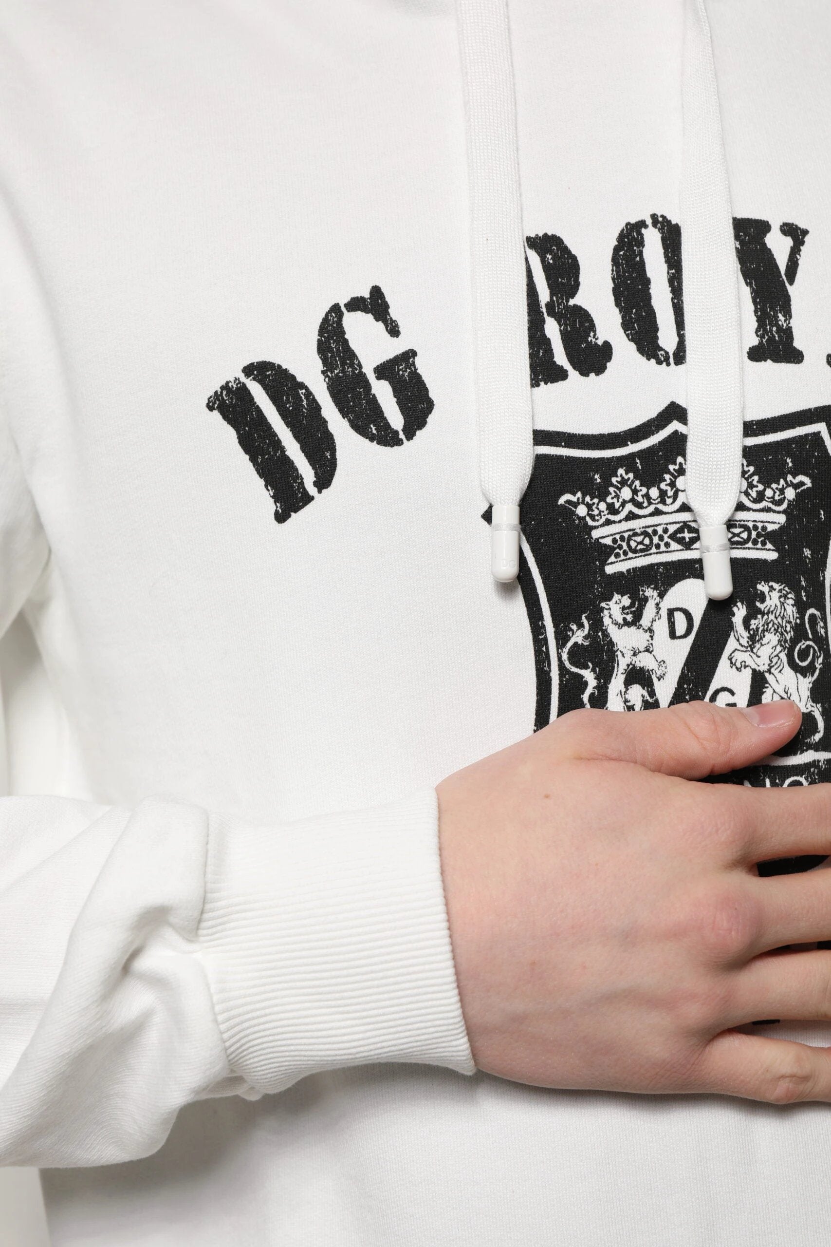 Dolce & Gabbana White Cotton DG ROYAL Print Hooded Sweater by Dolce & Gabbana