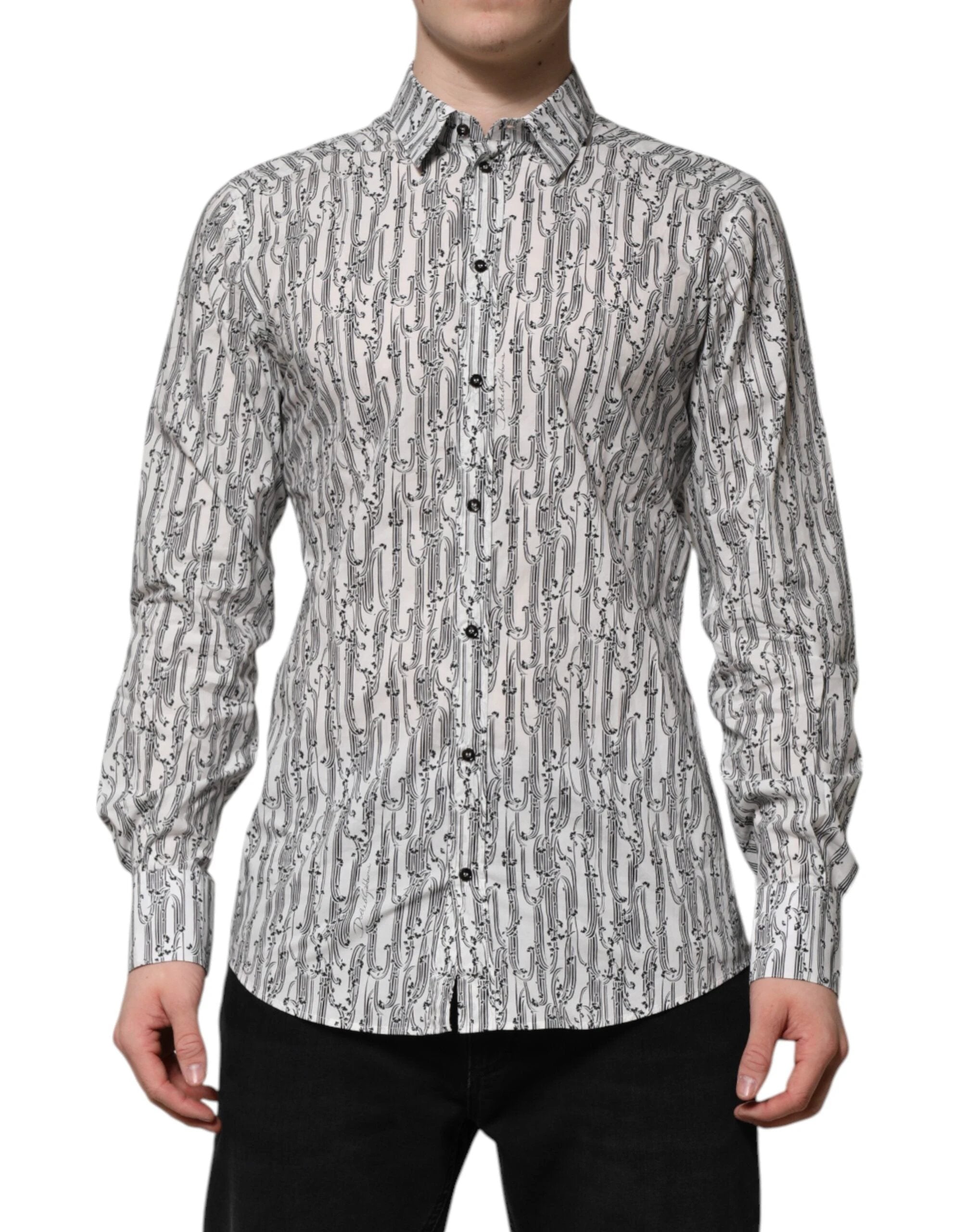 Dolce & Gabbana White Floral Print Casual Long Sleeves Shirt by Dolce & Gabbana