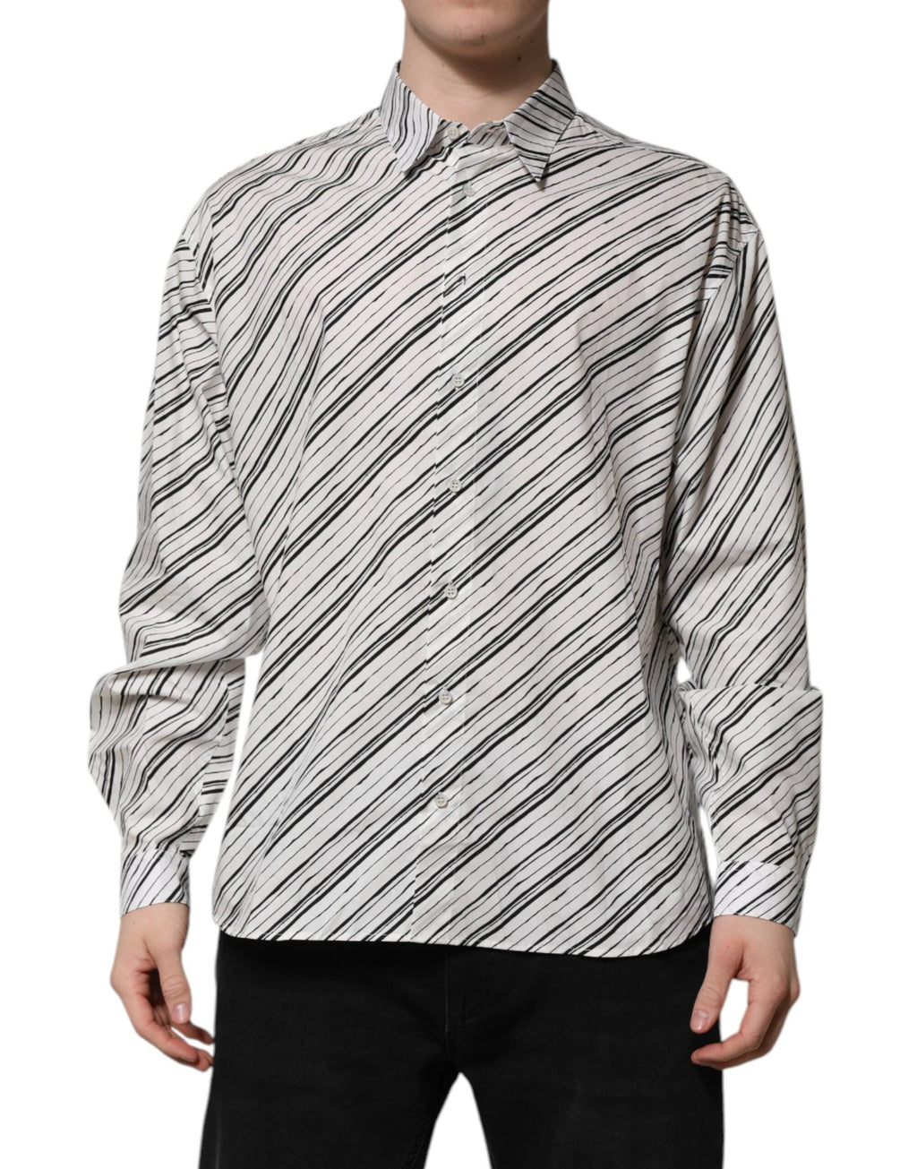 Dolce & Gabbana White Striped Long Sleeves Men Formal Shirt by Dolce & Gabbana