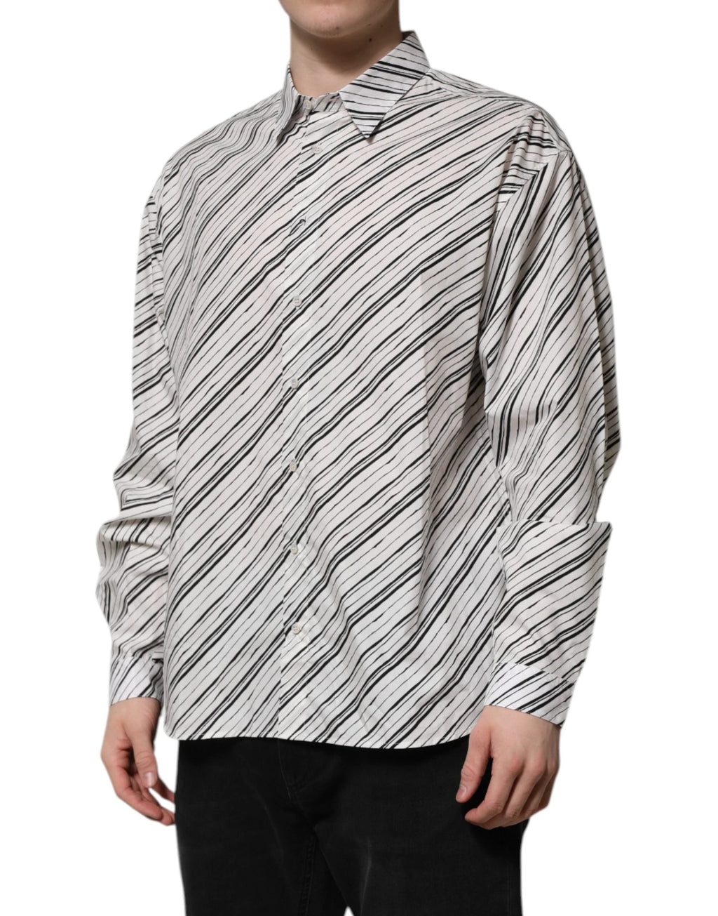 Dolce & Gabbana White Striped Long Sleeves Men Formal Shirt by Dolce & Gabbana