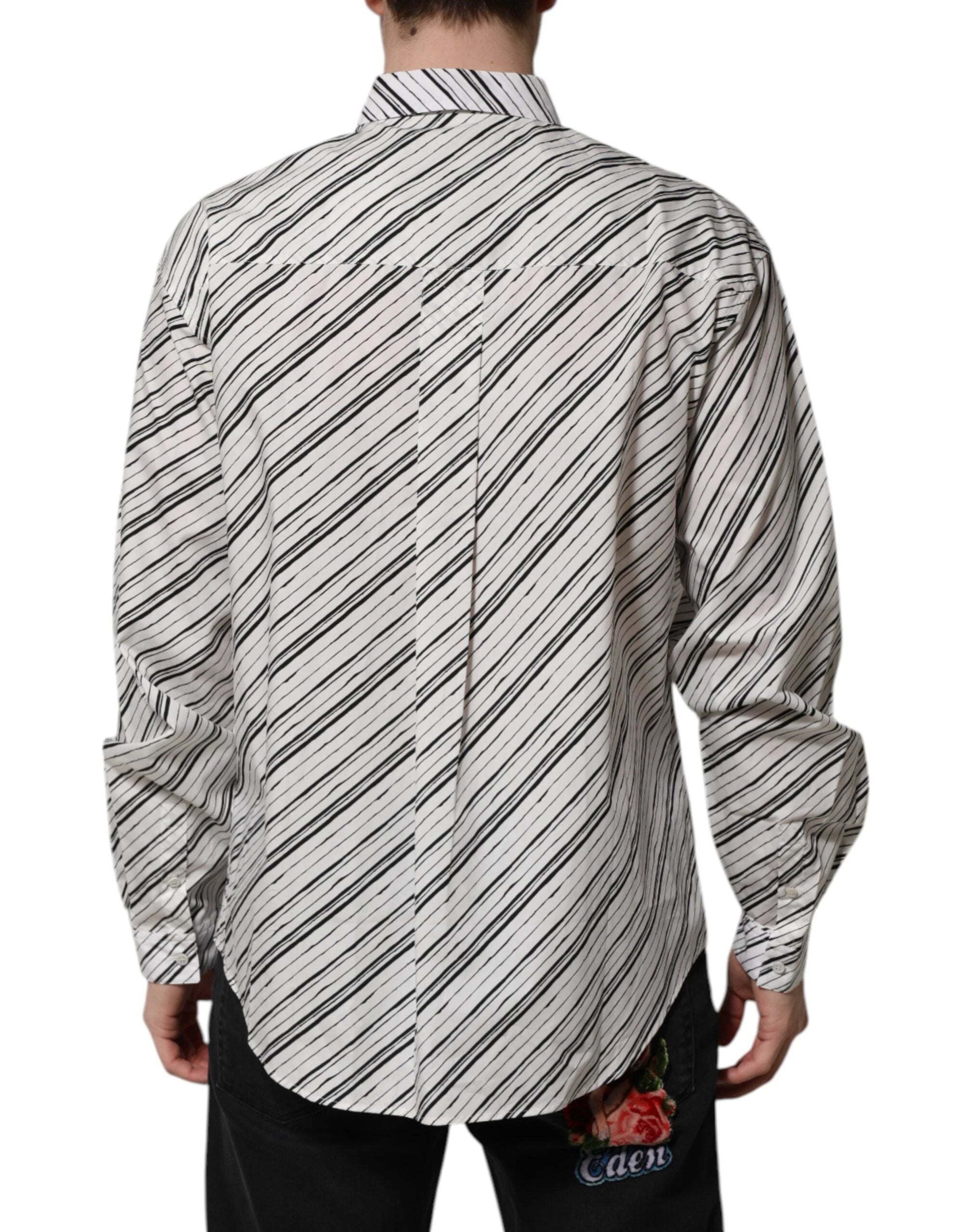 Dolce & Gabbana White Striped Long Sleeves Men Formal Shirt by Dolce & Gabbana