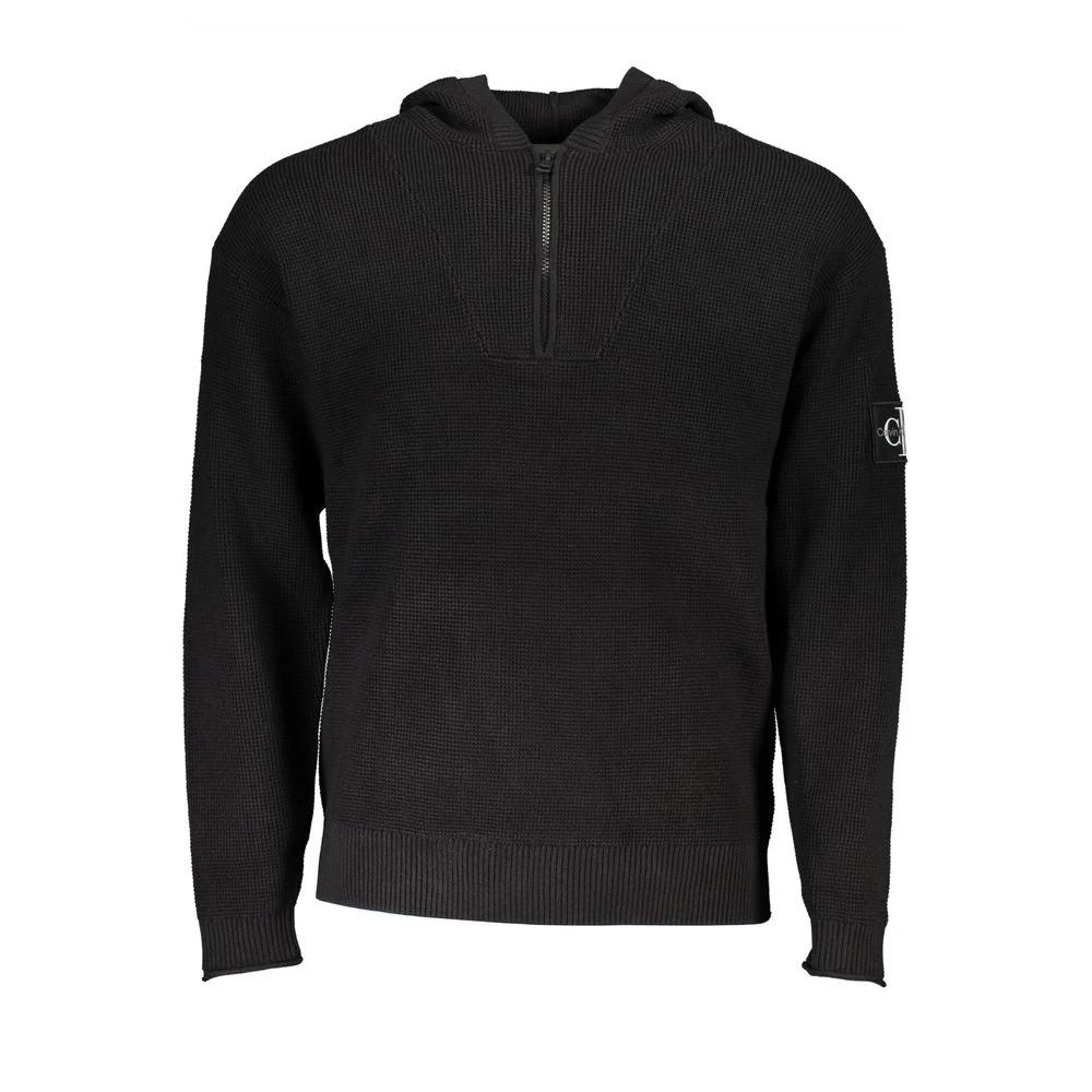 Calvin Klein Black Cotton Men's Sweater Hooded Half Zip