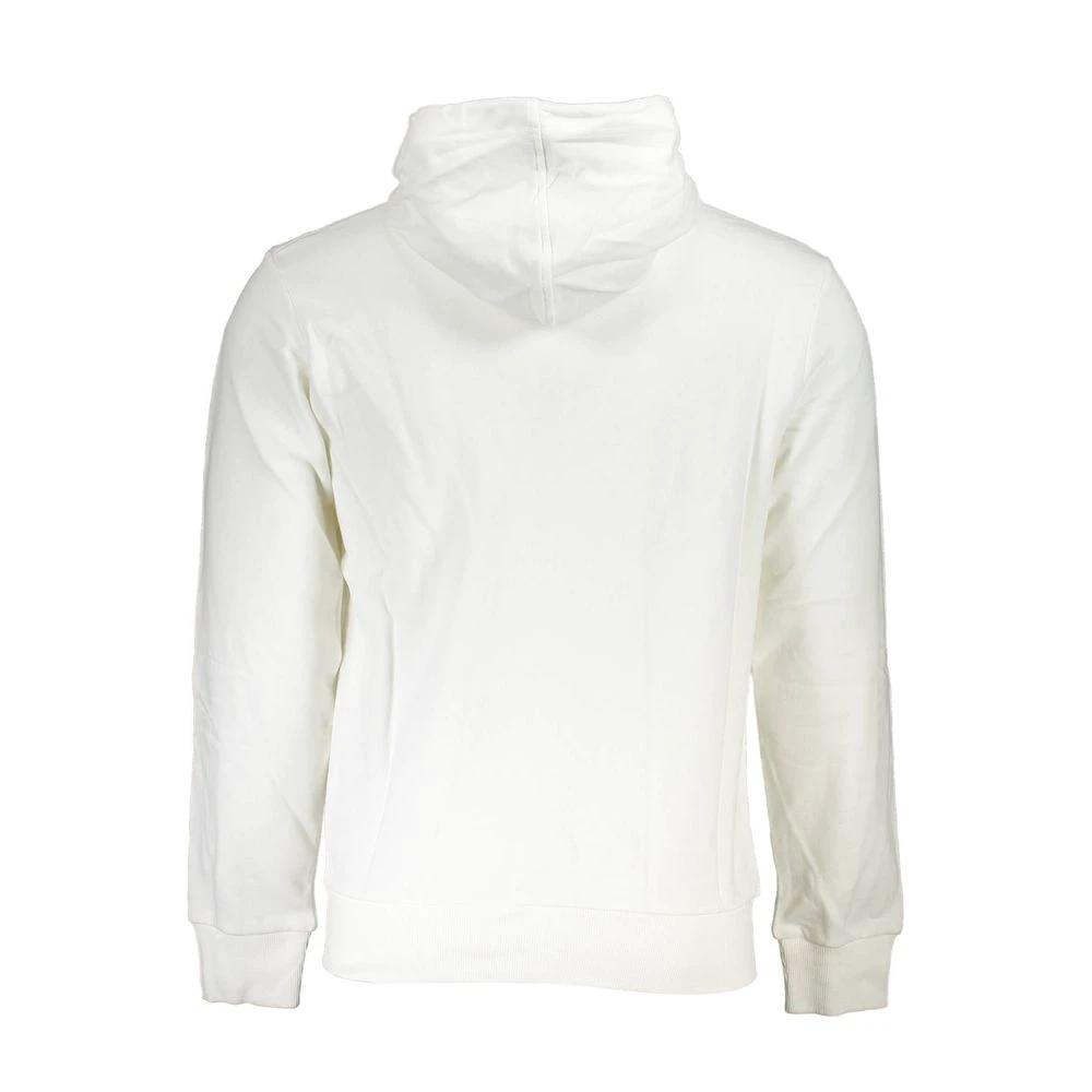 La Martina White Cotton Men Sweater with Hood and Zip Pockets
