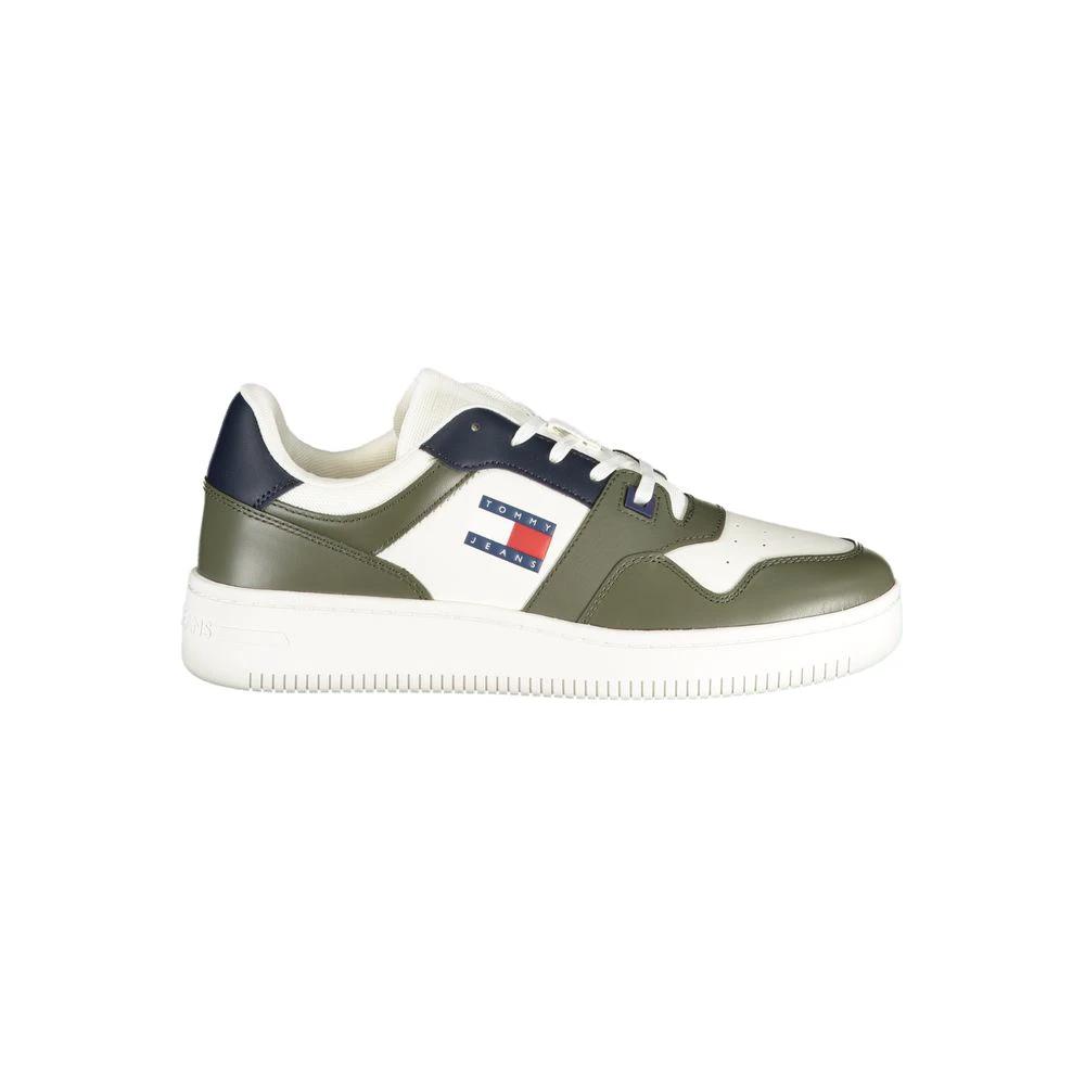 Men’s Green Leather Sneakers – Tommy Hilfiger Logo Casual Trainers