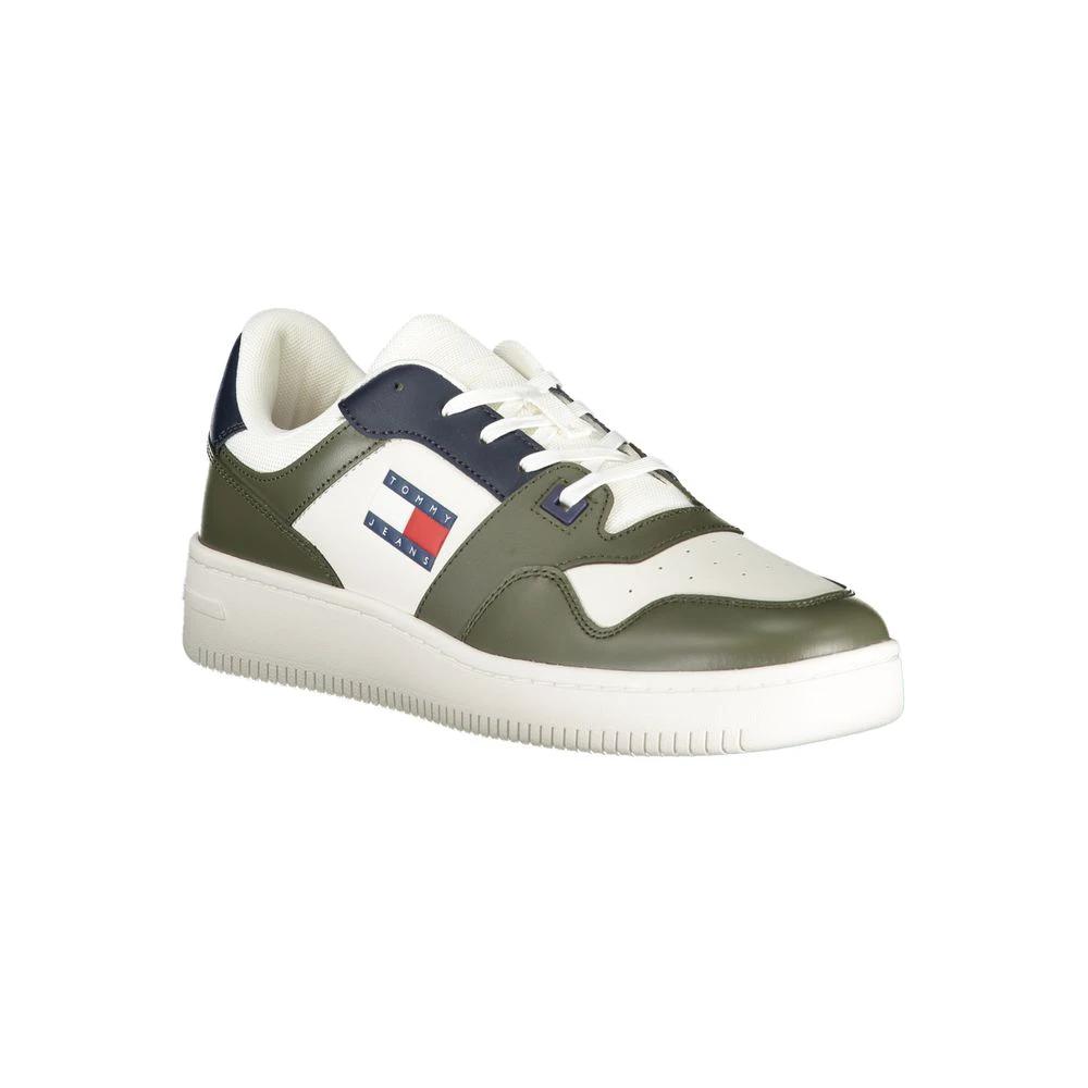 Men’s Green Leather Sneakers – Tommy Hilfiger Logo Casual Trainers